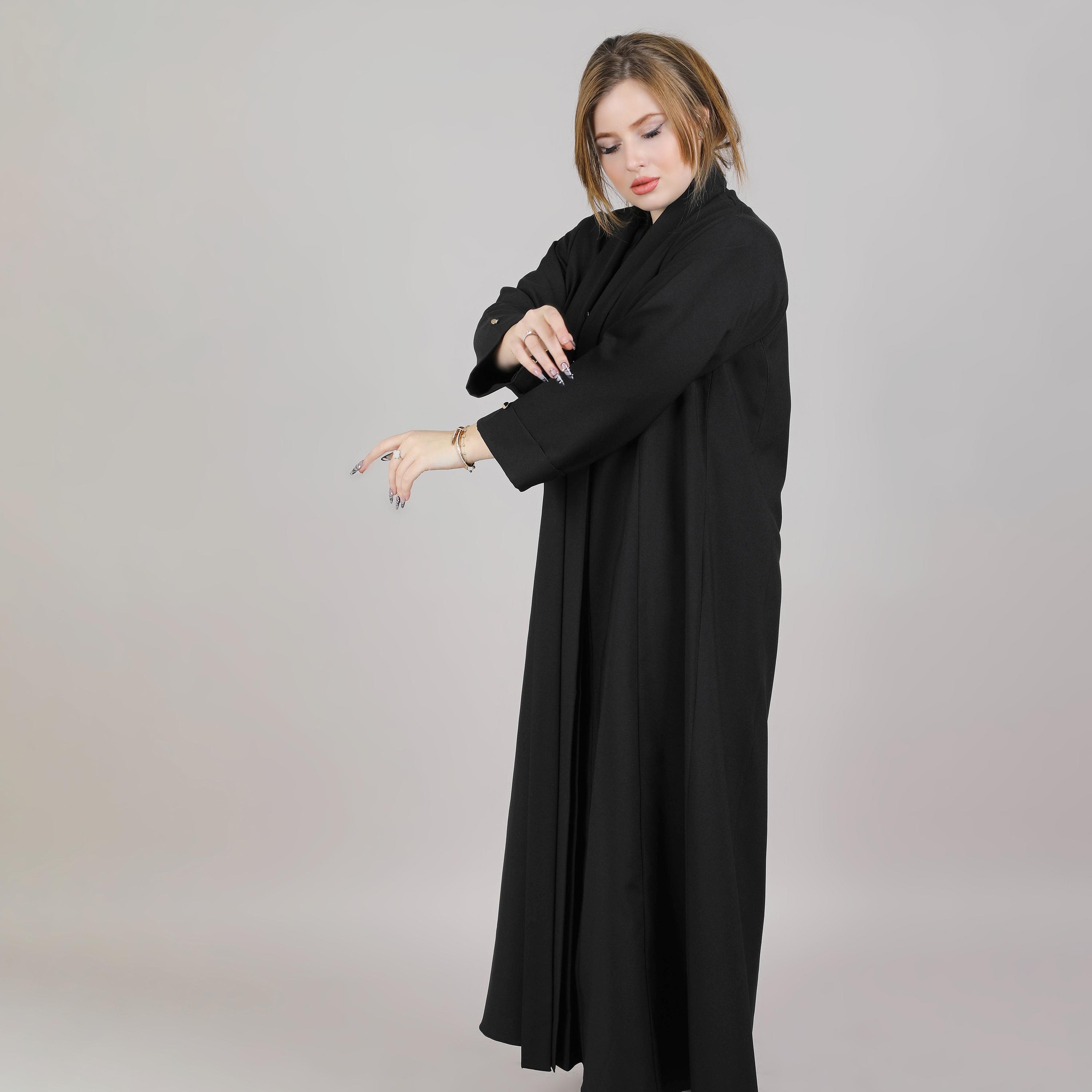 عباية نسائية كريب مفتوحة سوداء من إم سكوير فاشون-women-arabicclothing-abayas-image-3