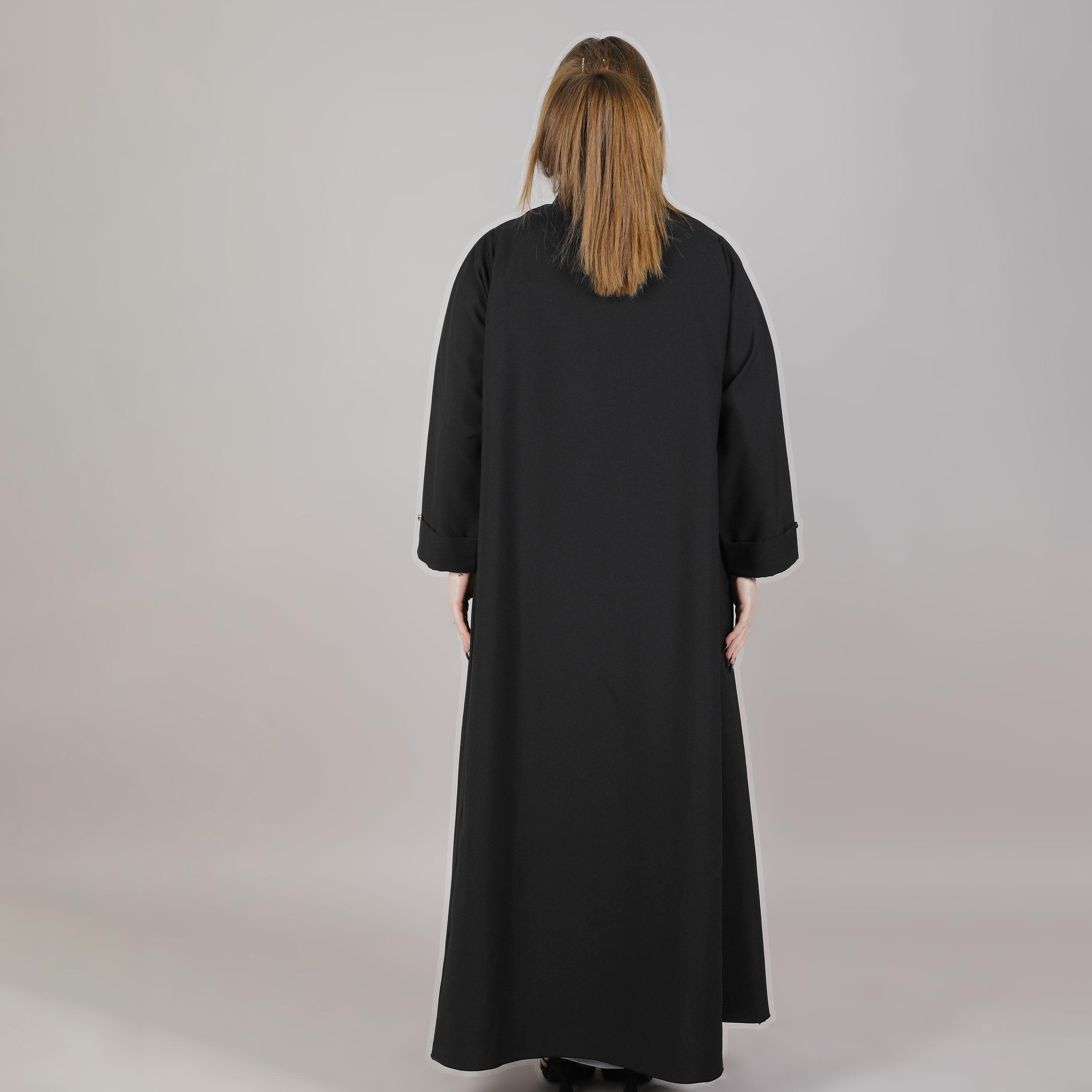 عباية نسائية كريب مفتوحة سوداء من إم سكوير فاشون-women-arabicclothing-abayas-image-4