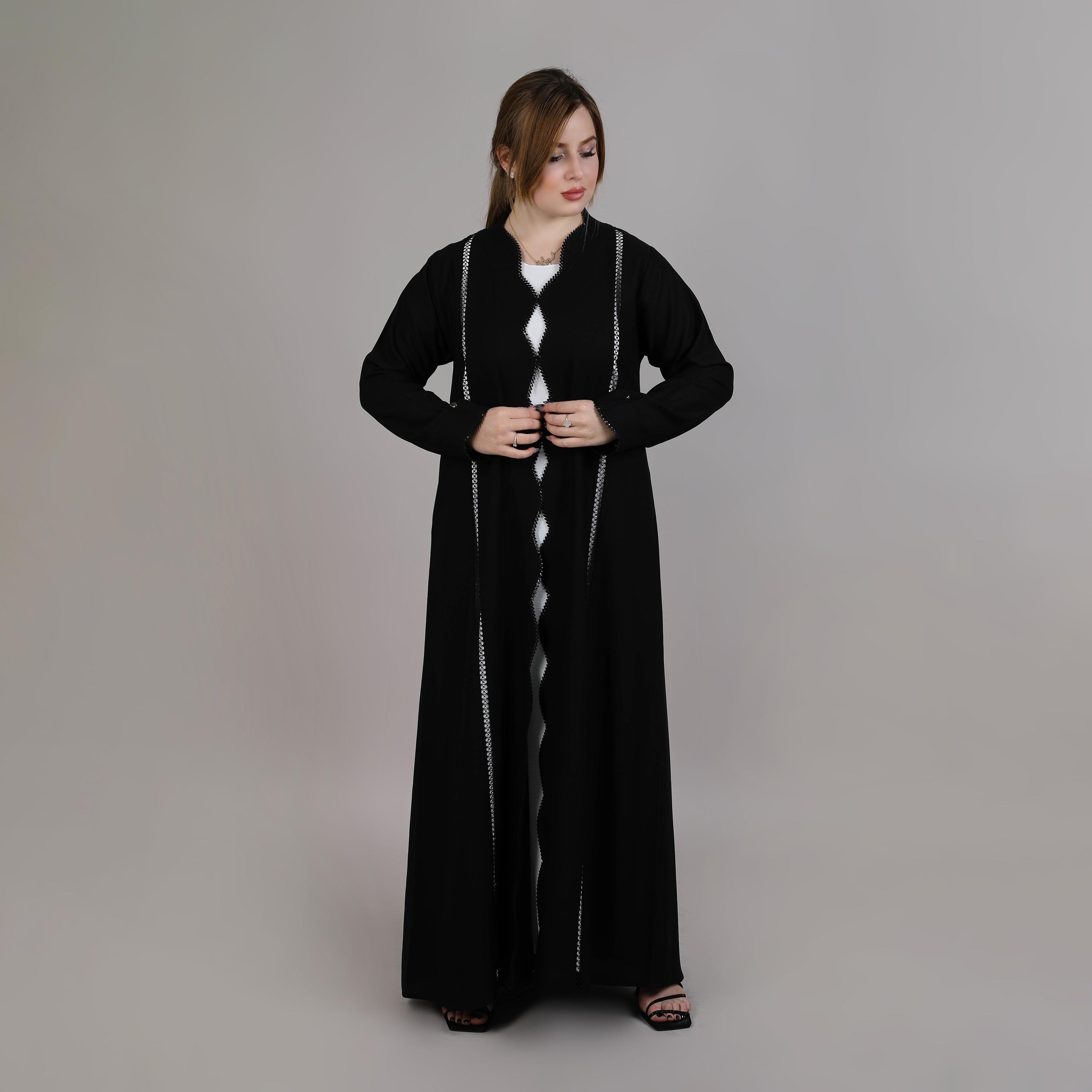 عباية نسائية نيدا مفتوحة من الأمام بدانتيل أسود من إم سكوير فاشون-women-arabicclothing-abayas-image-1
