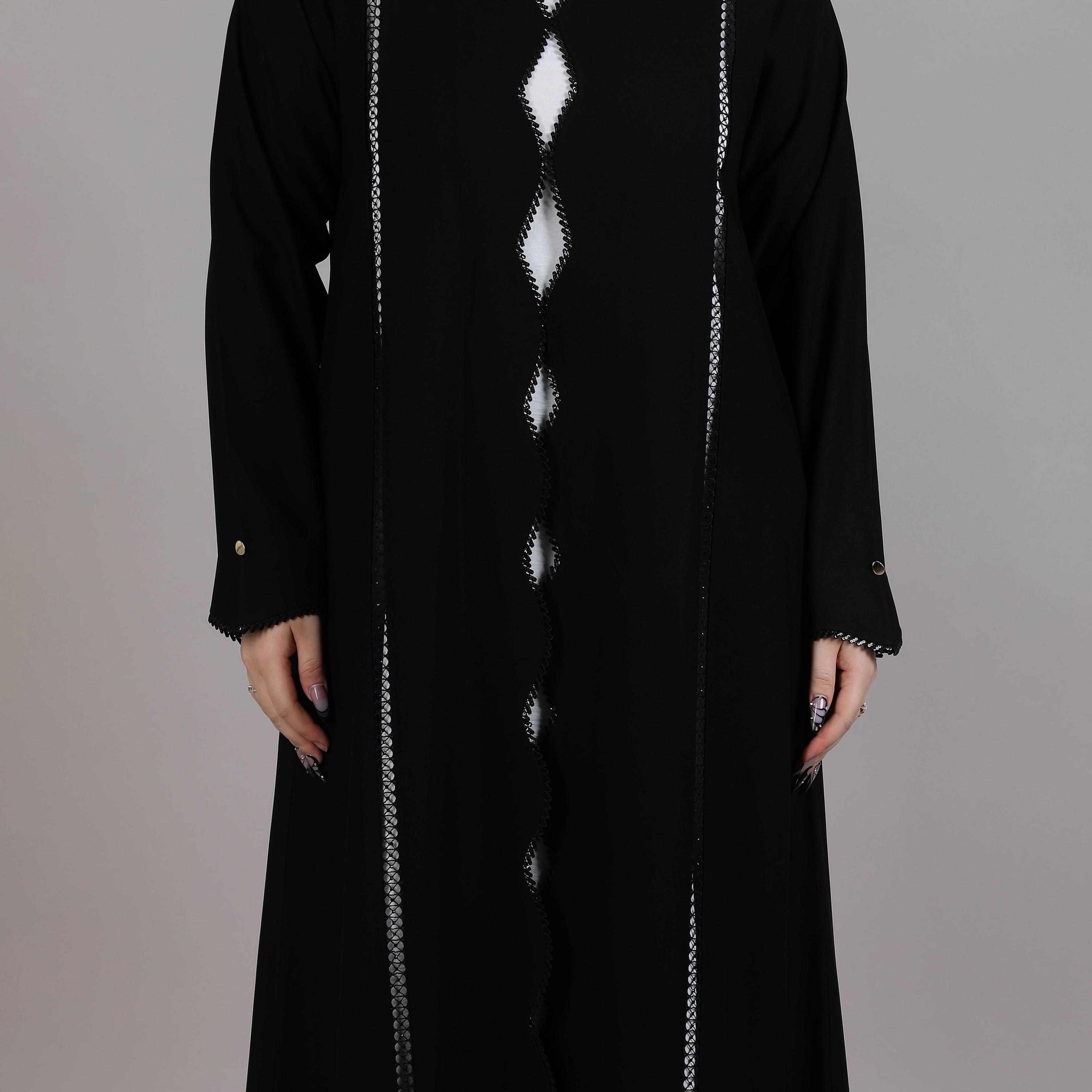 عباية نسائية نيدا مفتوحة من الأمام بدانتيل أسود من إم سكوير فاشون-women-arabicclothing-abayas-image-2