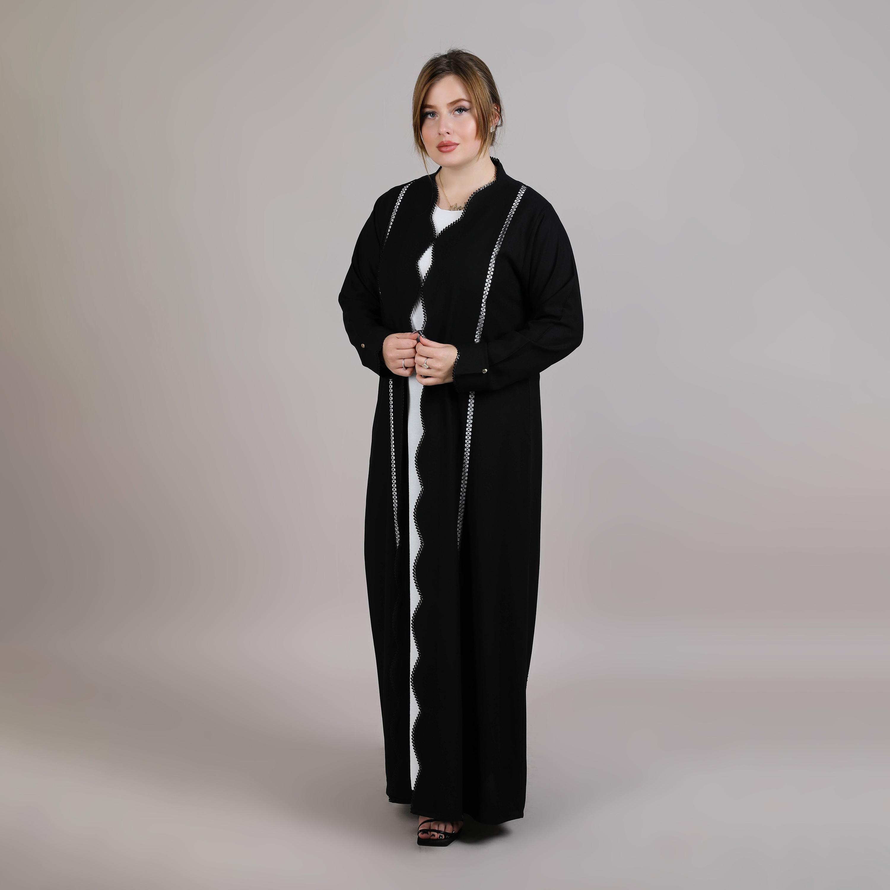 عباية نسائية نيدا مفتوحة من الأمام بدانتيل أسود من إم سكوير فاشون-women-arabicclothing-abayas-image-3