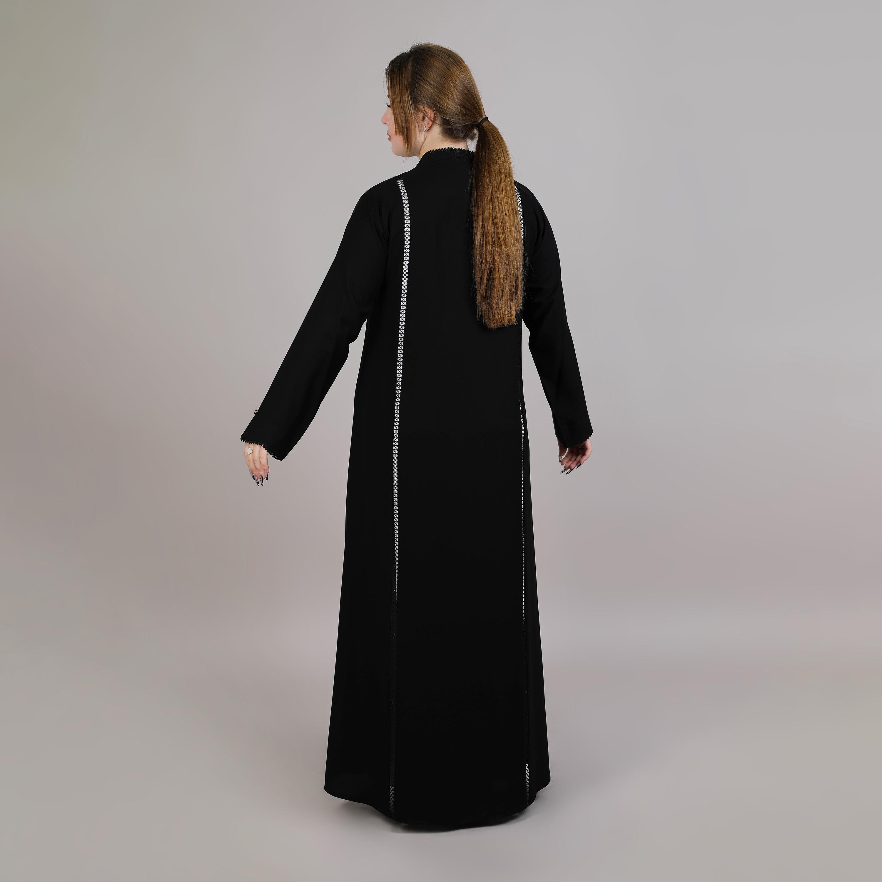 عباية نسائية نيدا مفتوحة من الأمام بدانتيل أسود من إم سكوير فاشون-women-arabicclothing-abayas-image-4