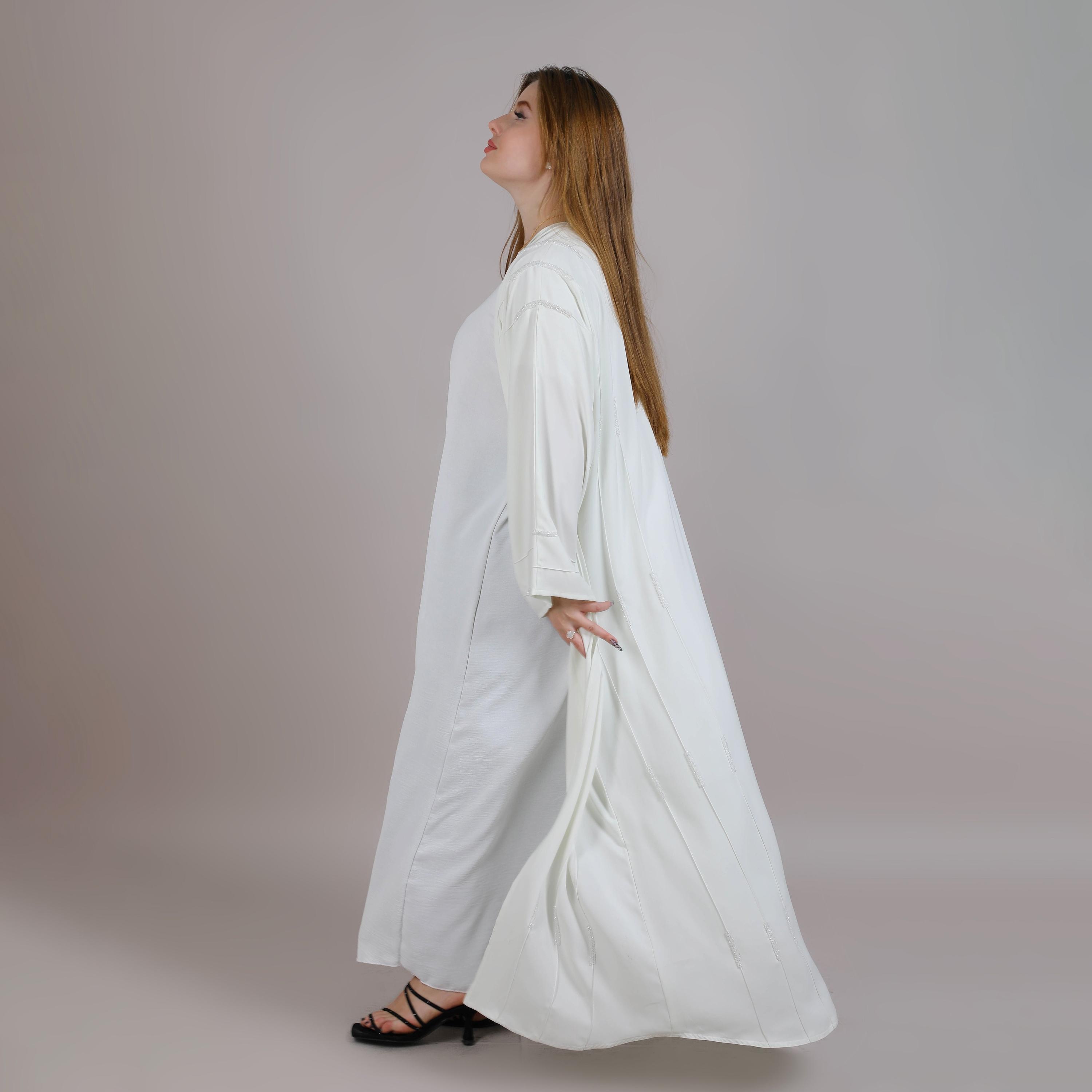 Msquare Fashion Green Wide Sleeves Embellished Nida Open Front Women's Abaya-women-arabicclothing-abayas-image-3