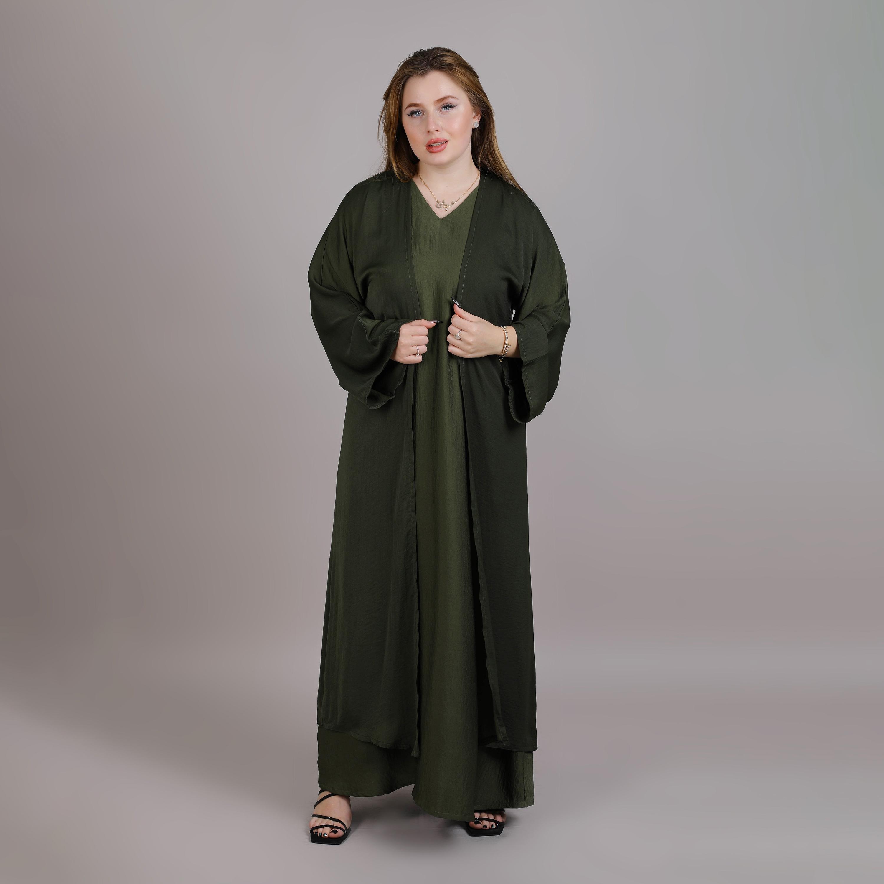 عباية نسائية مفتوحة من الأمام باللون الأخضر من إم سكوير فاشون-women-arabicclothing-abayas-image-1
