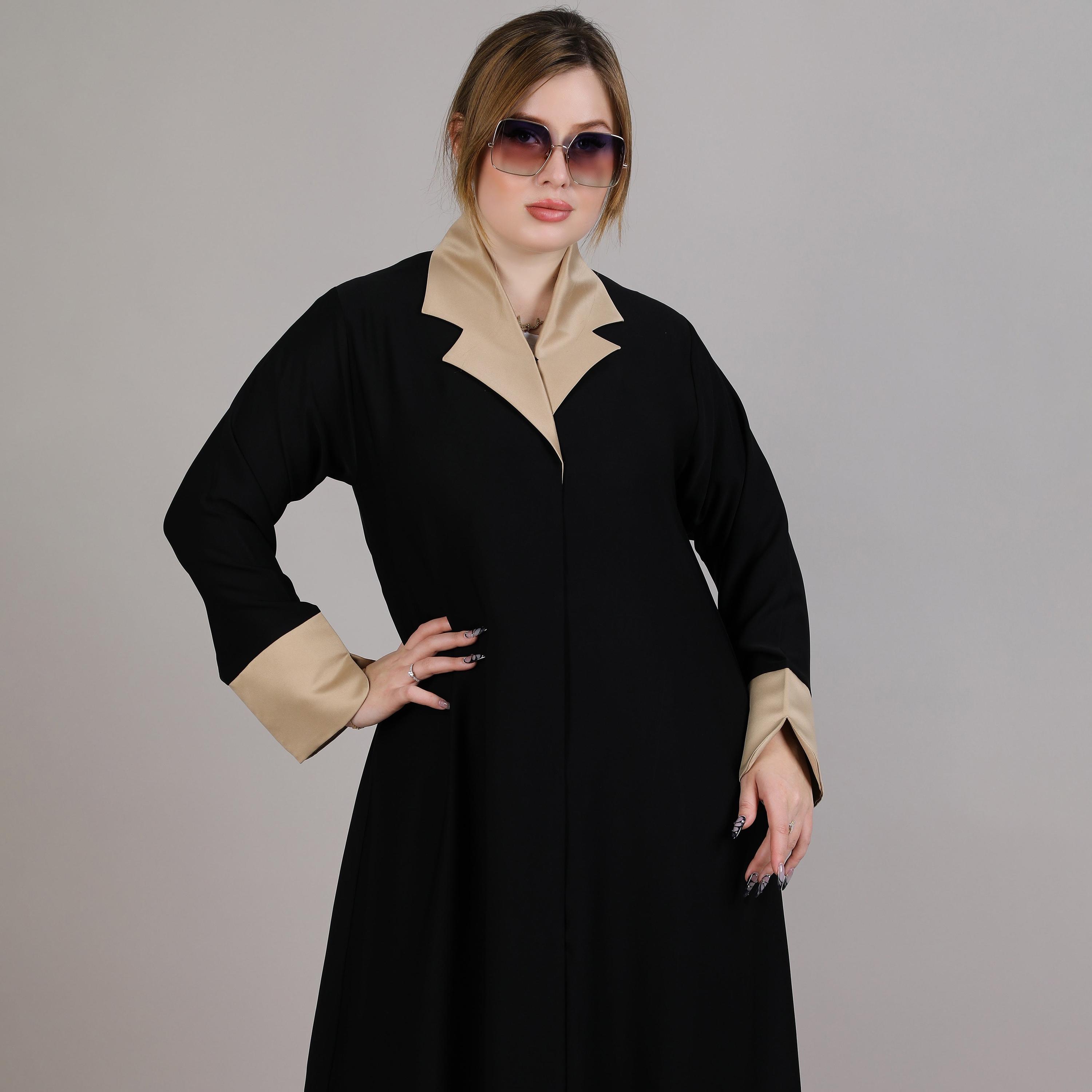 Msquare Fashion Black Lapel Collar Women's Abaya-women-arabicclothing-abayas-image-2