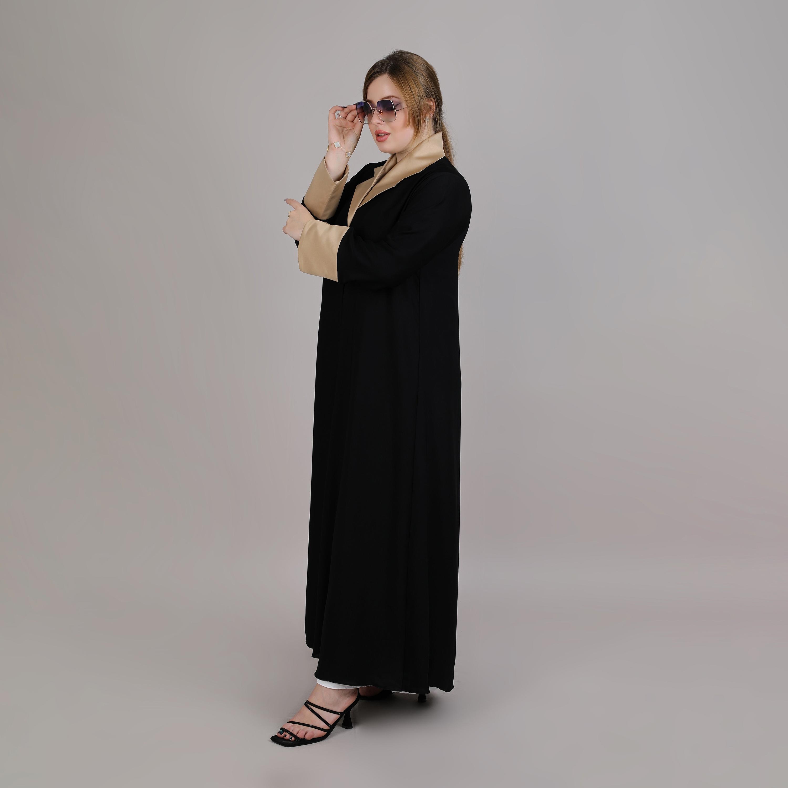 Msquare Fashion Black Lapel Collar Women's Abaya-women-arabicclothing-abayas-image-3