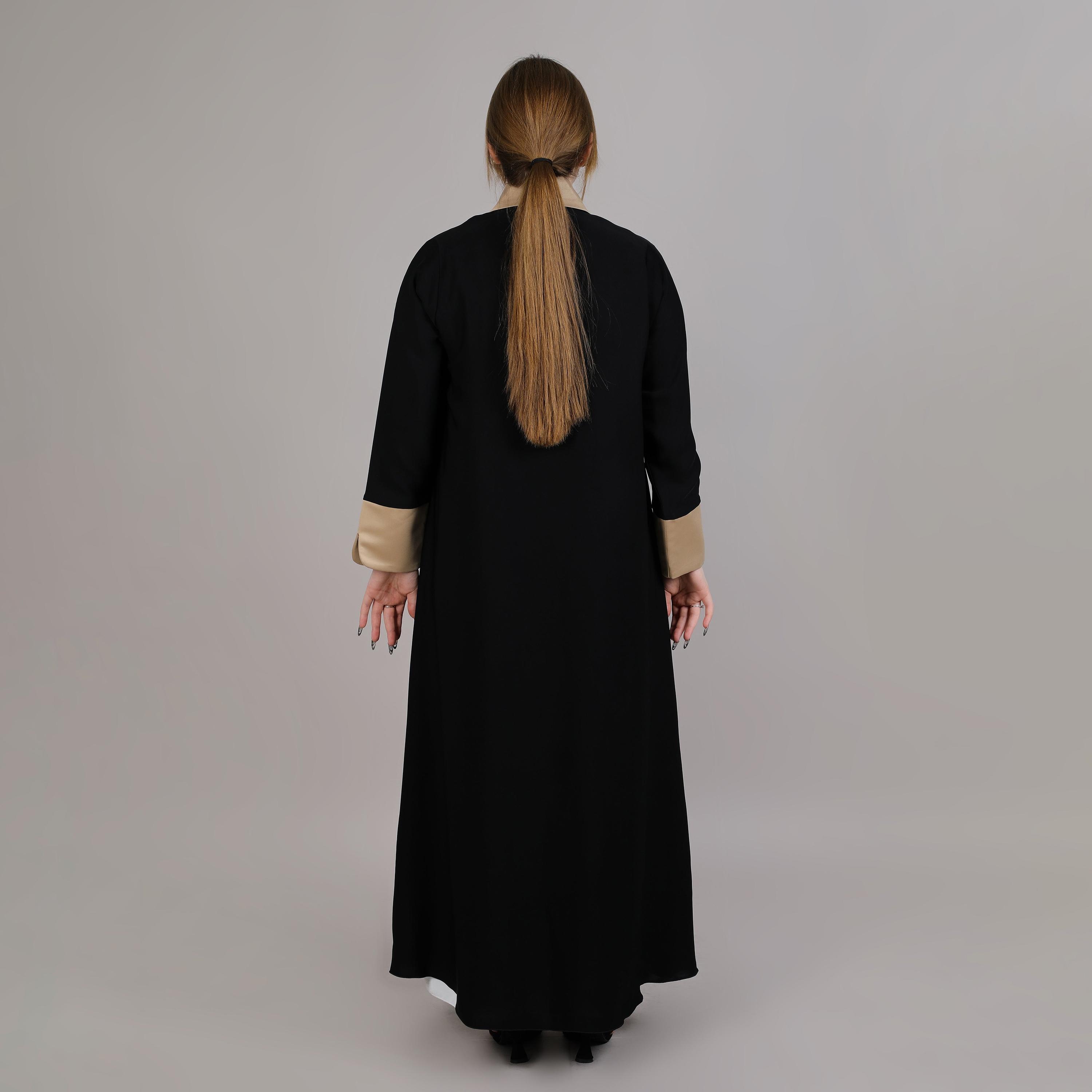 Msquare Fashion Black Lapel Collar Women's Abaya-women-arabicclothing-abayas-image-4