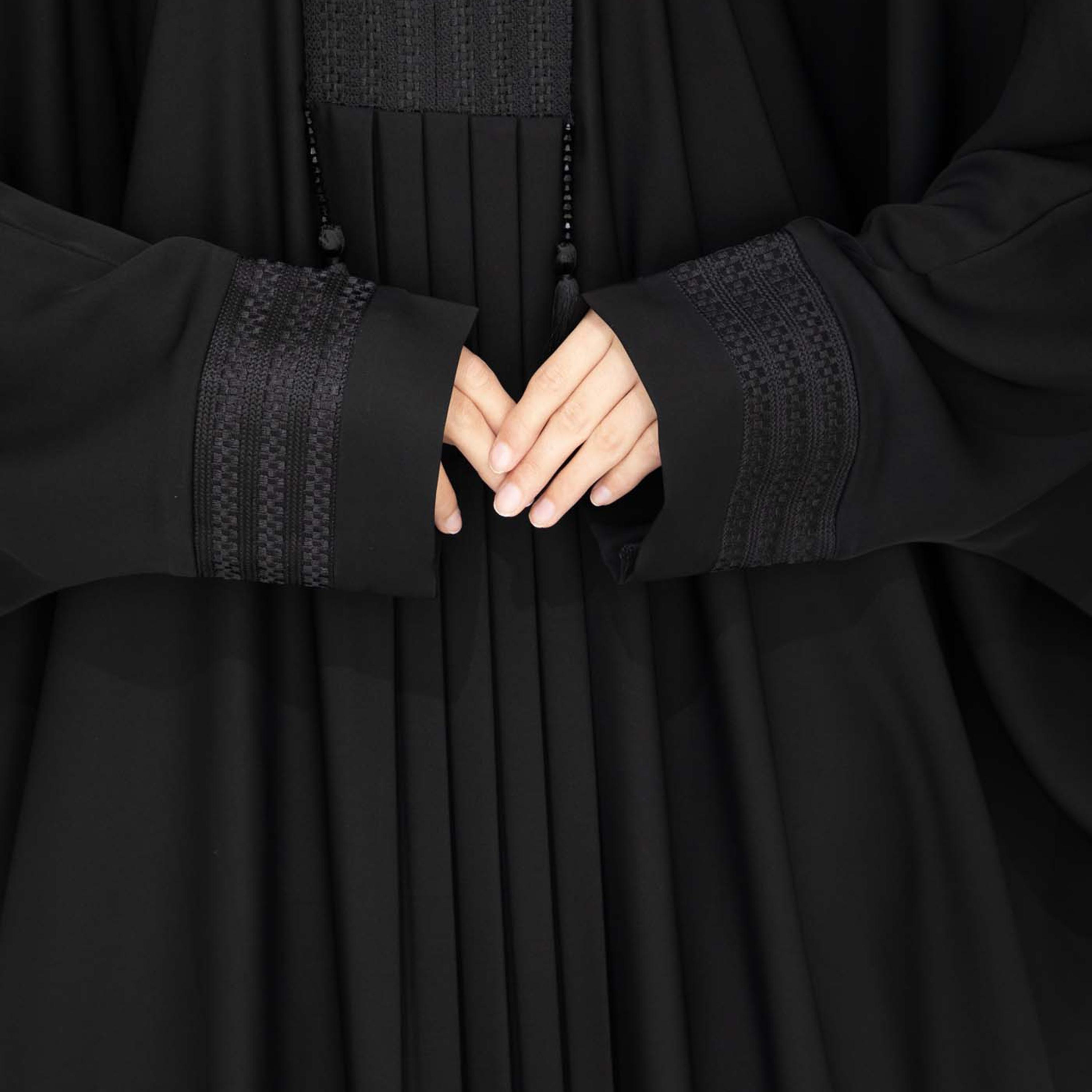 Msquare Fashion Black Embroidered Mandarin Collar Batwing Sleeves Nida Women's Abaya-women-arabicclothing-abayas-image-3