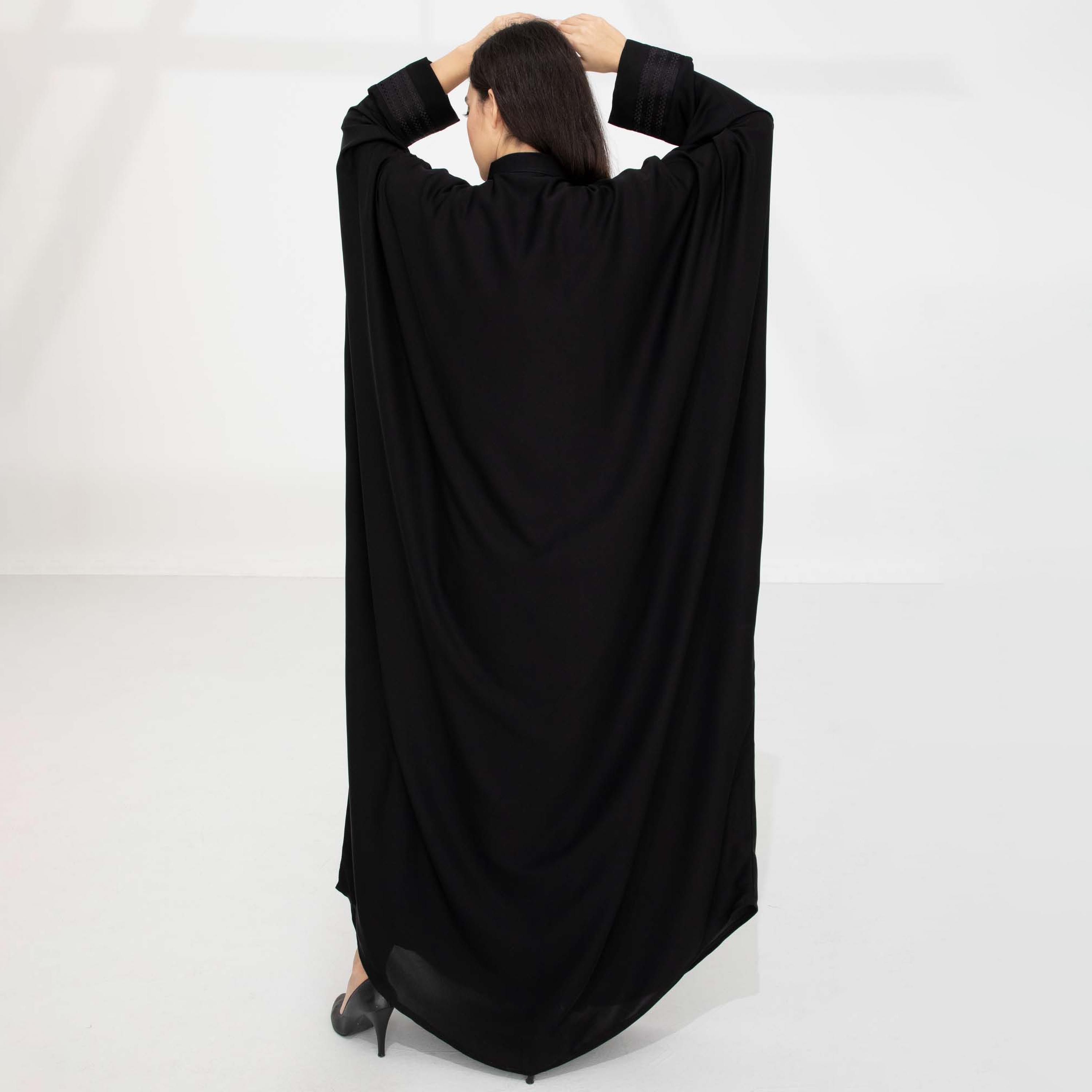Msquare Fashion Black Embroidered Mandarin Collar Batwing Sleeves Nida Women's Abaya-women-arabicclothing-abayas-image-5