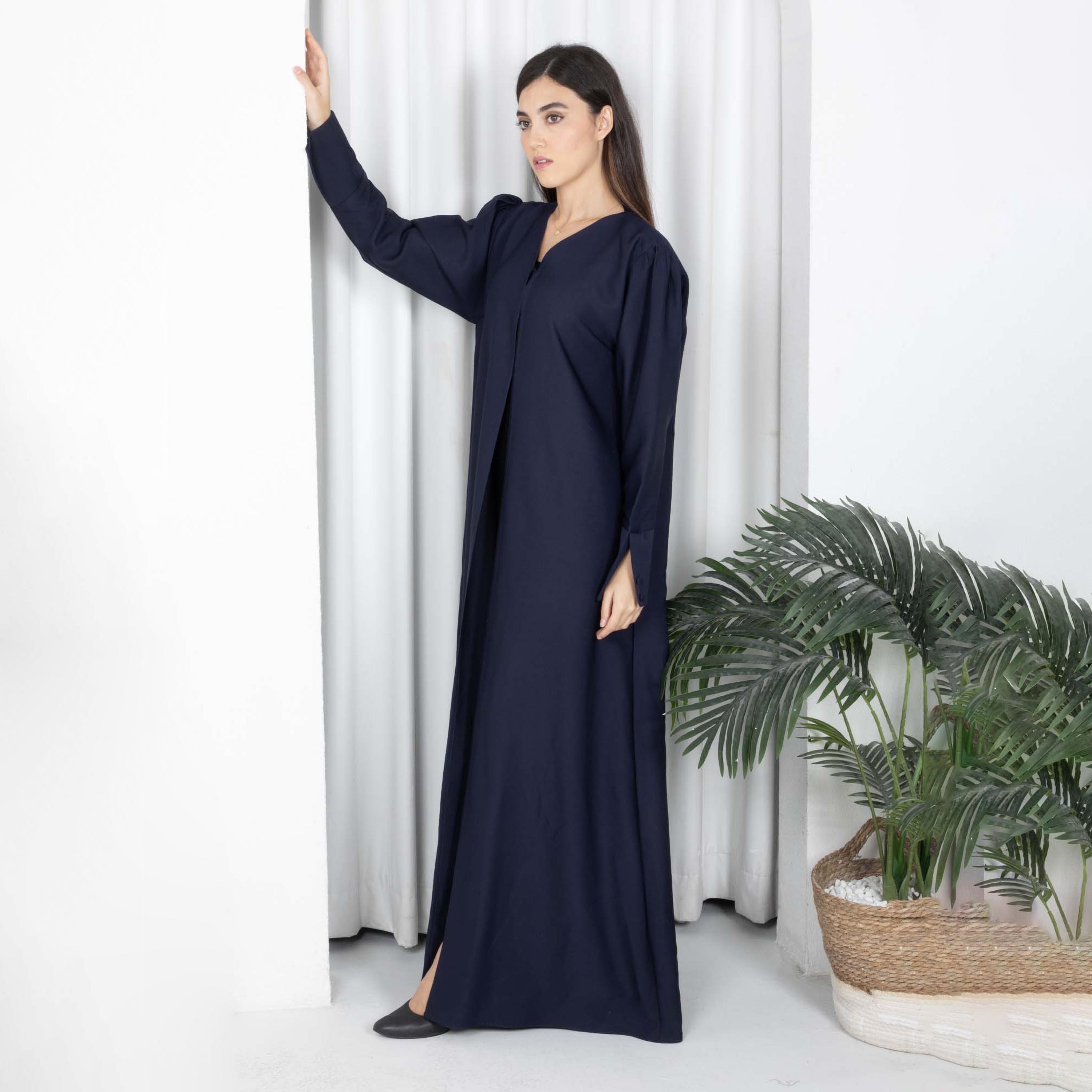 عباية نسائية من الكريب بأكمام مفتوحة مع حجاب-women-arabicclothing-abayas-image-4