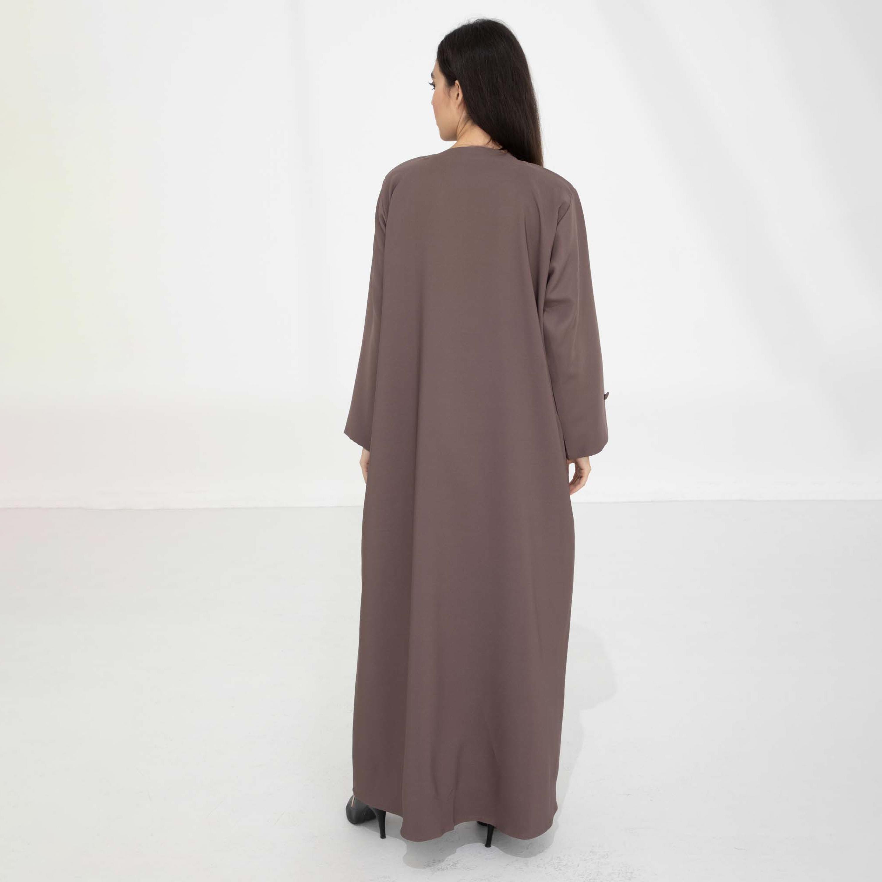 Msquare Fashion Brown Lapel Collar Barbie Crepe Women's Abaya with Hijab-women-arabicclothing-abayas-image-4