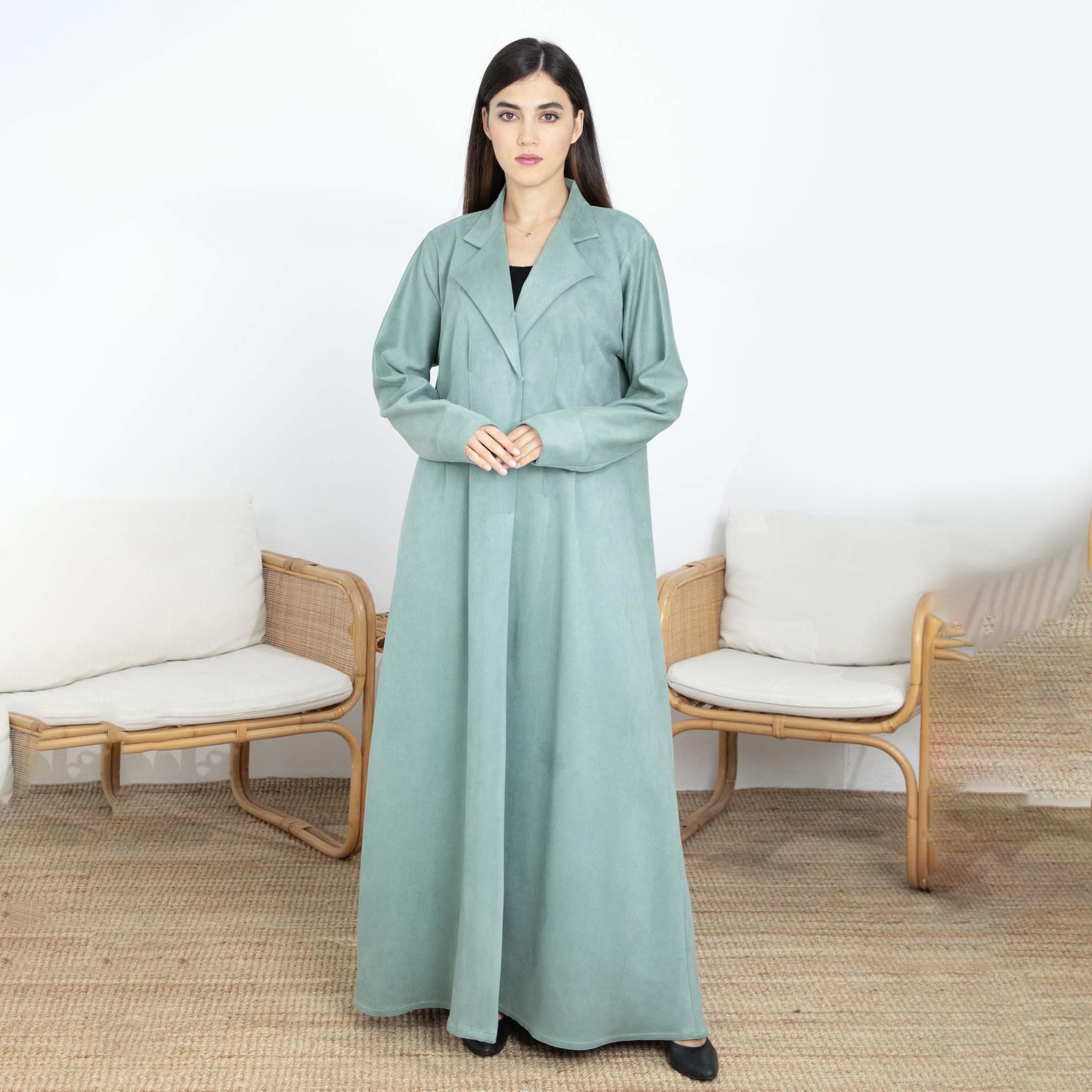 عباية نسائية من الجلد السويدي بياقة طية صدر مع حجاب من إم سكوير فاشون-women-arabicclothing-abayas-image-1