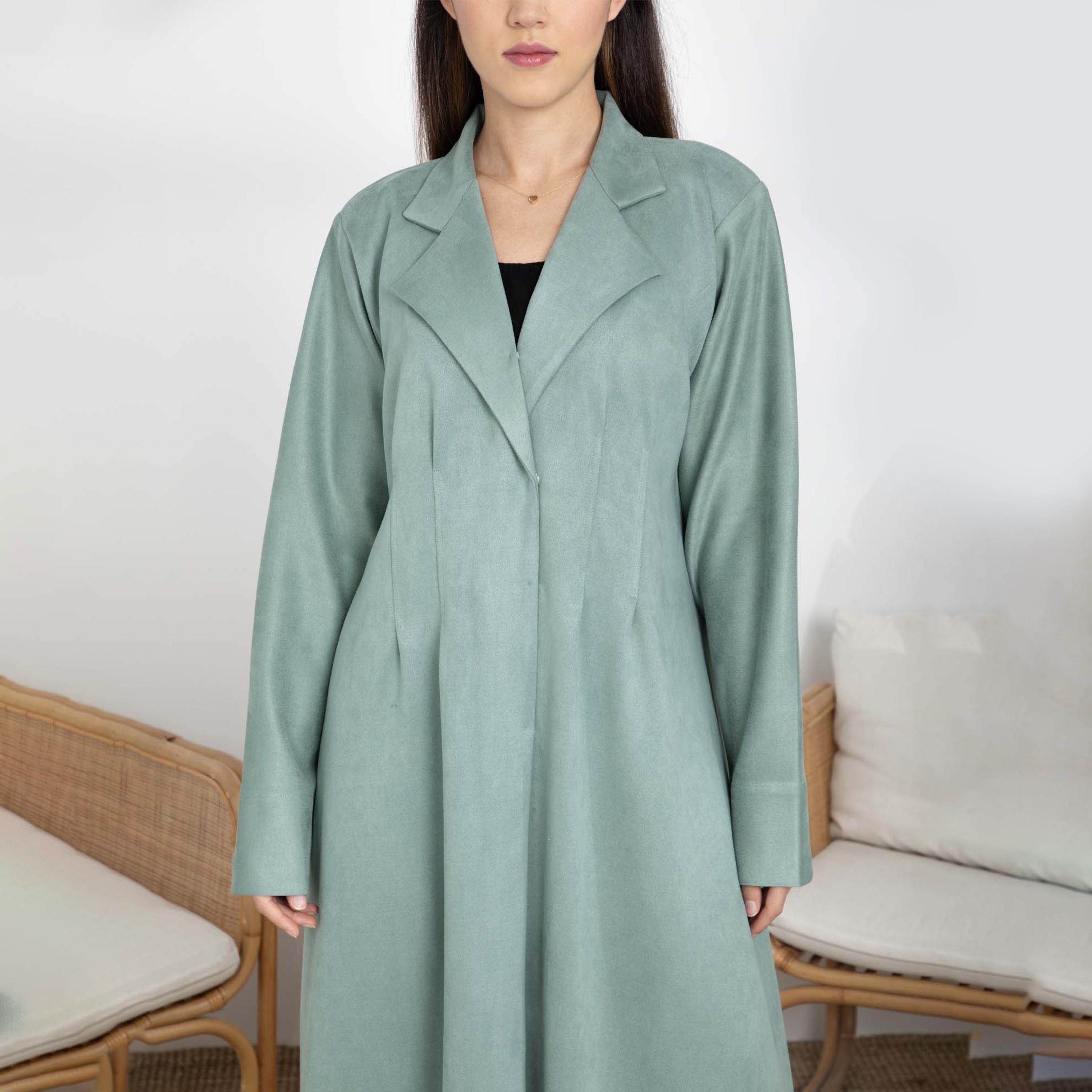 عباية نسائية من الجلد السويدي بياقة طية صدر مع حجاب من إم سكوير فاشون-women-arabicclothing-abayas-image-2