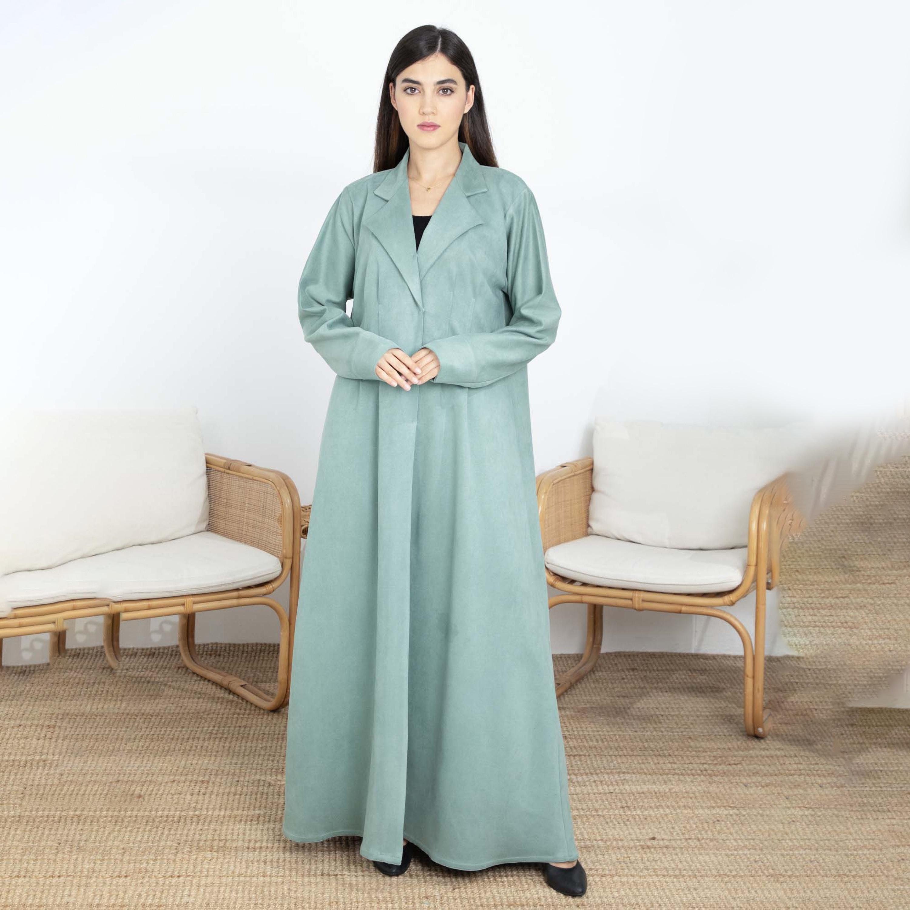 عباية نسائية من الجلد السويدي بياقة طية صدر مع حجاب من إم سكوير فاشون-women-arabicclothing-abayas-image-3