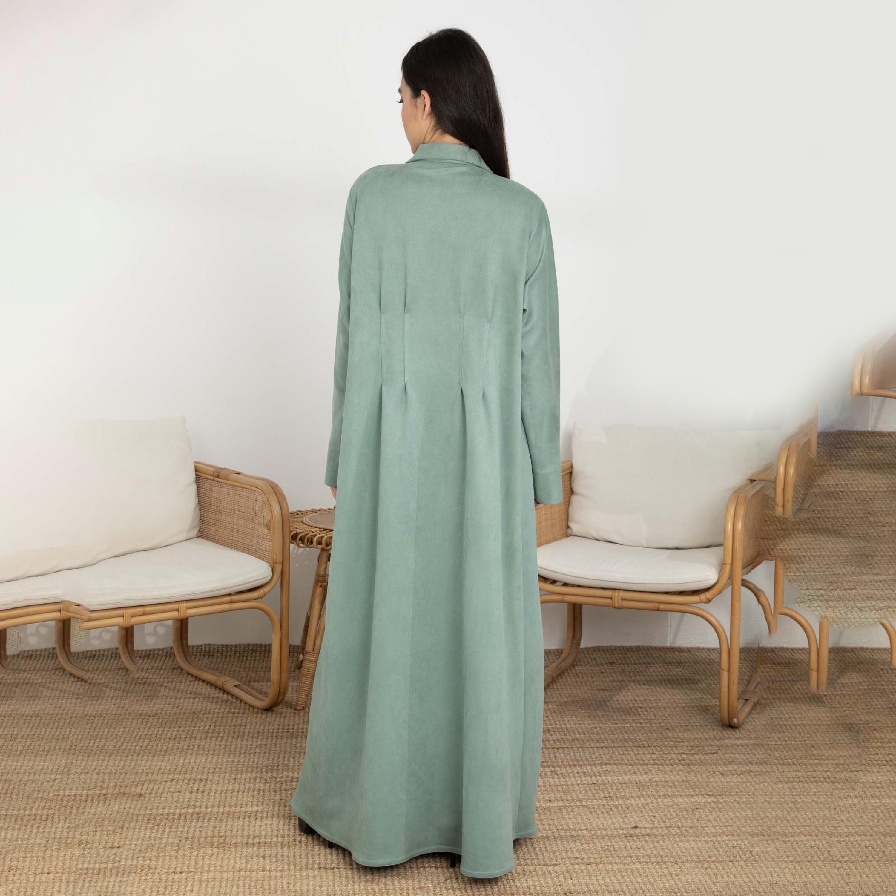 عباية نسائية من الجلد السويدي بياقة طية صدر مع حجاب من إم سكوير فاشون-women-arabicclothing-abayas-image-5