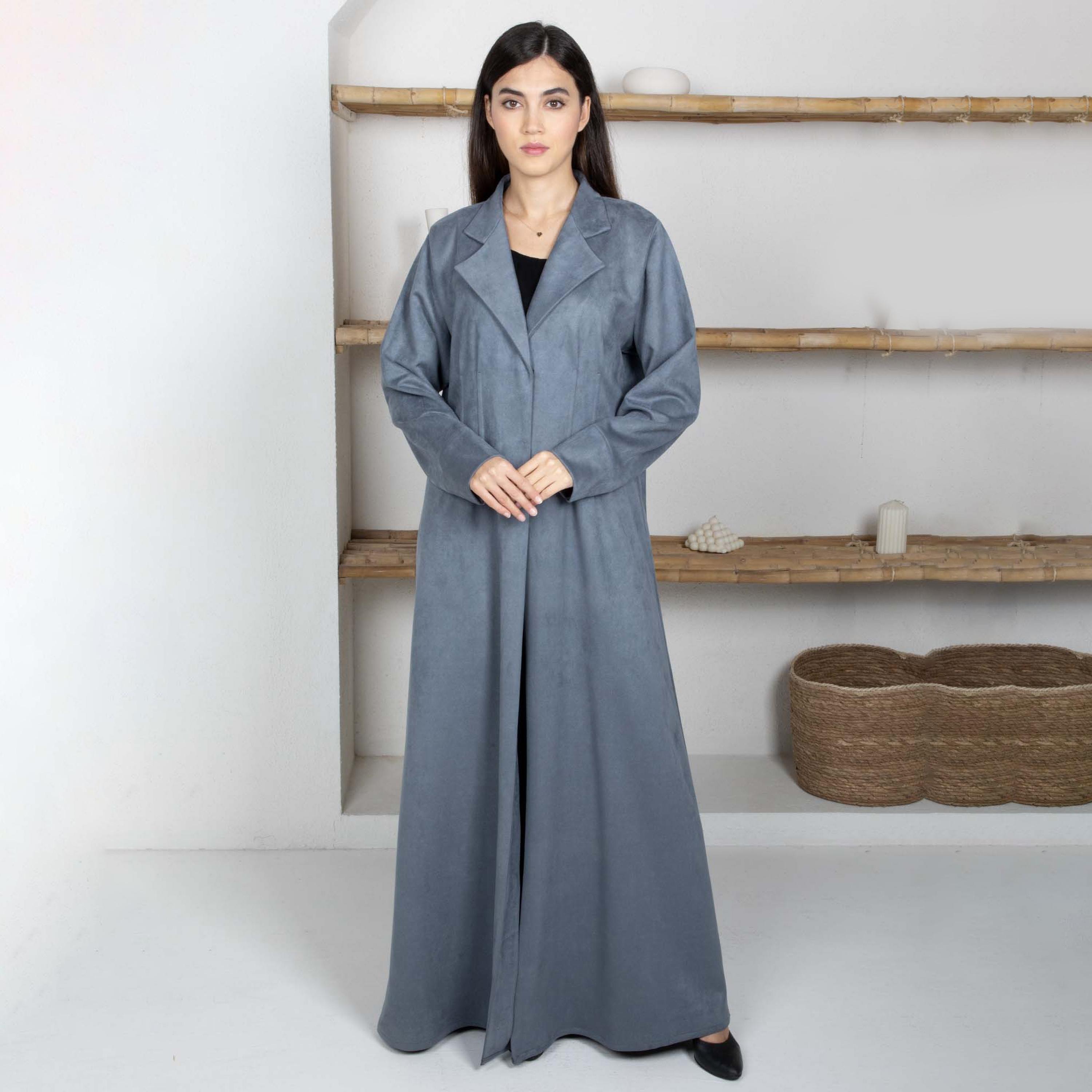 Msquare Fashion Lapel Collar Suede Women's Abaya with Hijab-women-arabicclothing-abayas-image-1