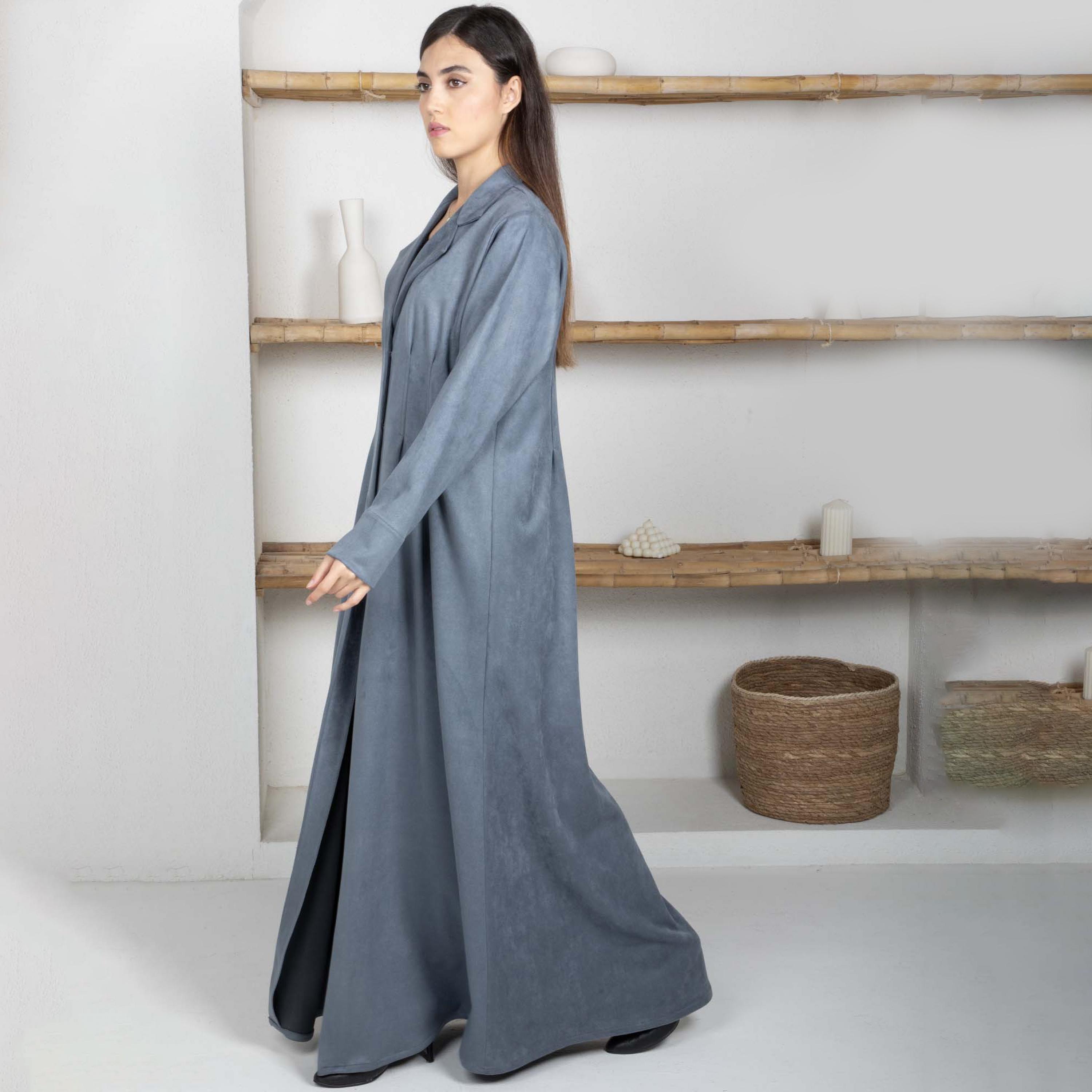 Msquare Fashion Lapel Collar Suede Women's Abaya with Hijab-women-arabicclothing-abayas-image-2