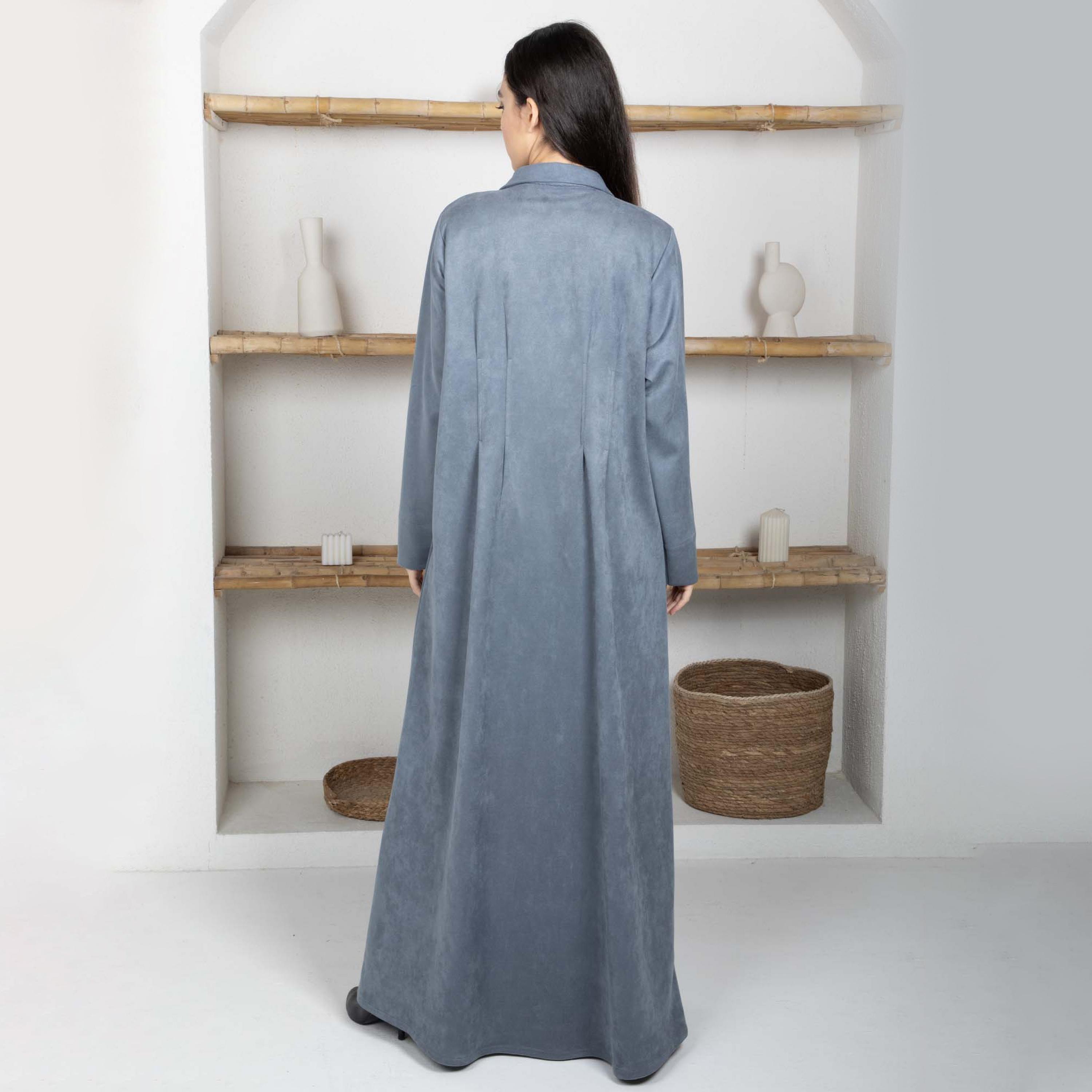 Msquare Fashion Lapel Collar Suede Women's Abaya with Hijab-women-arabicclothing-abayas-image-3