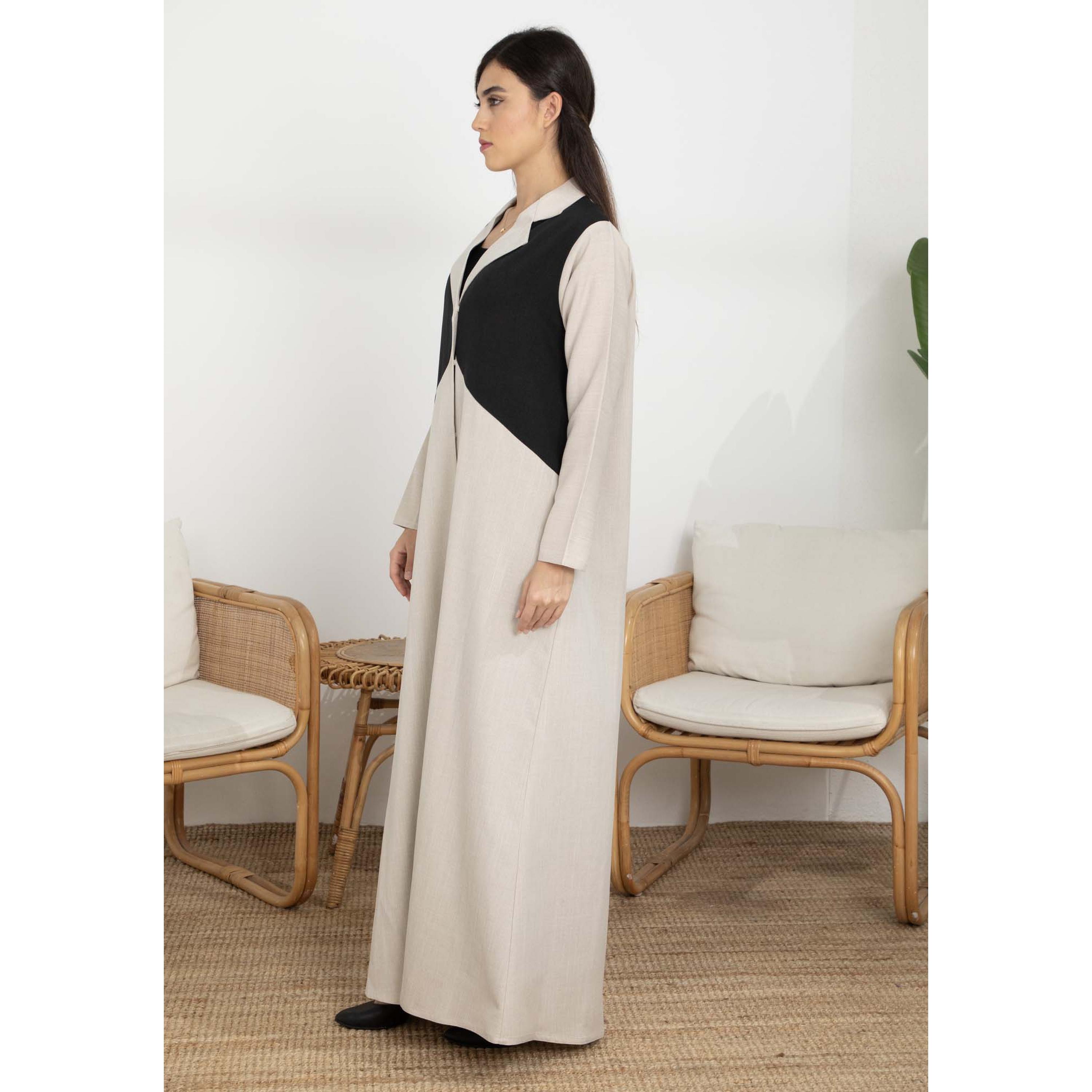 عباية نسائية بلون بيج مع ياقة مضلعة وحجاب من إم سكوير فاشون-women-arabicclothing-abayas-image-3