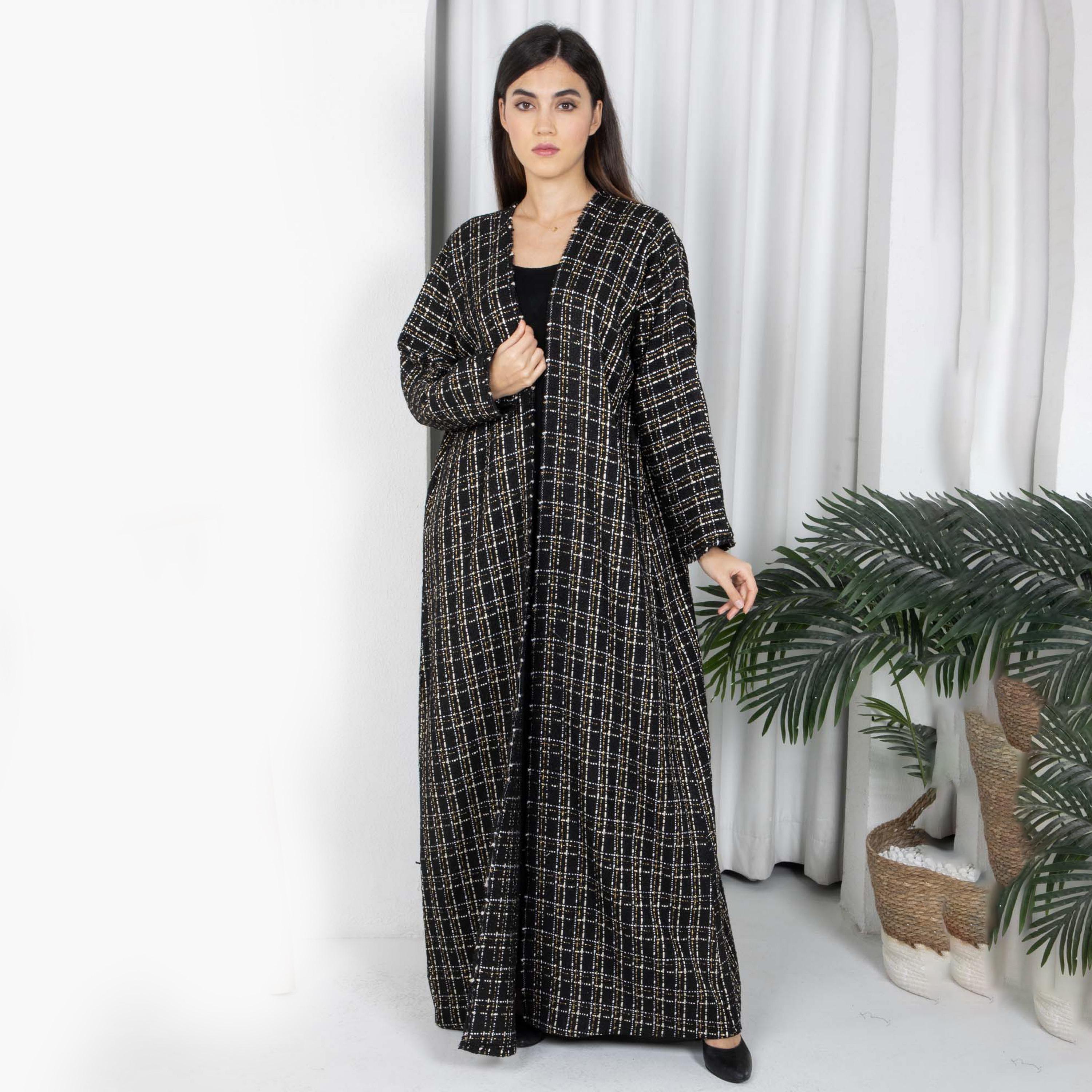 Msquare Fashion Black Tweed Women's Abaya with Hijab-women-arabicclothing-abayas-image-1