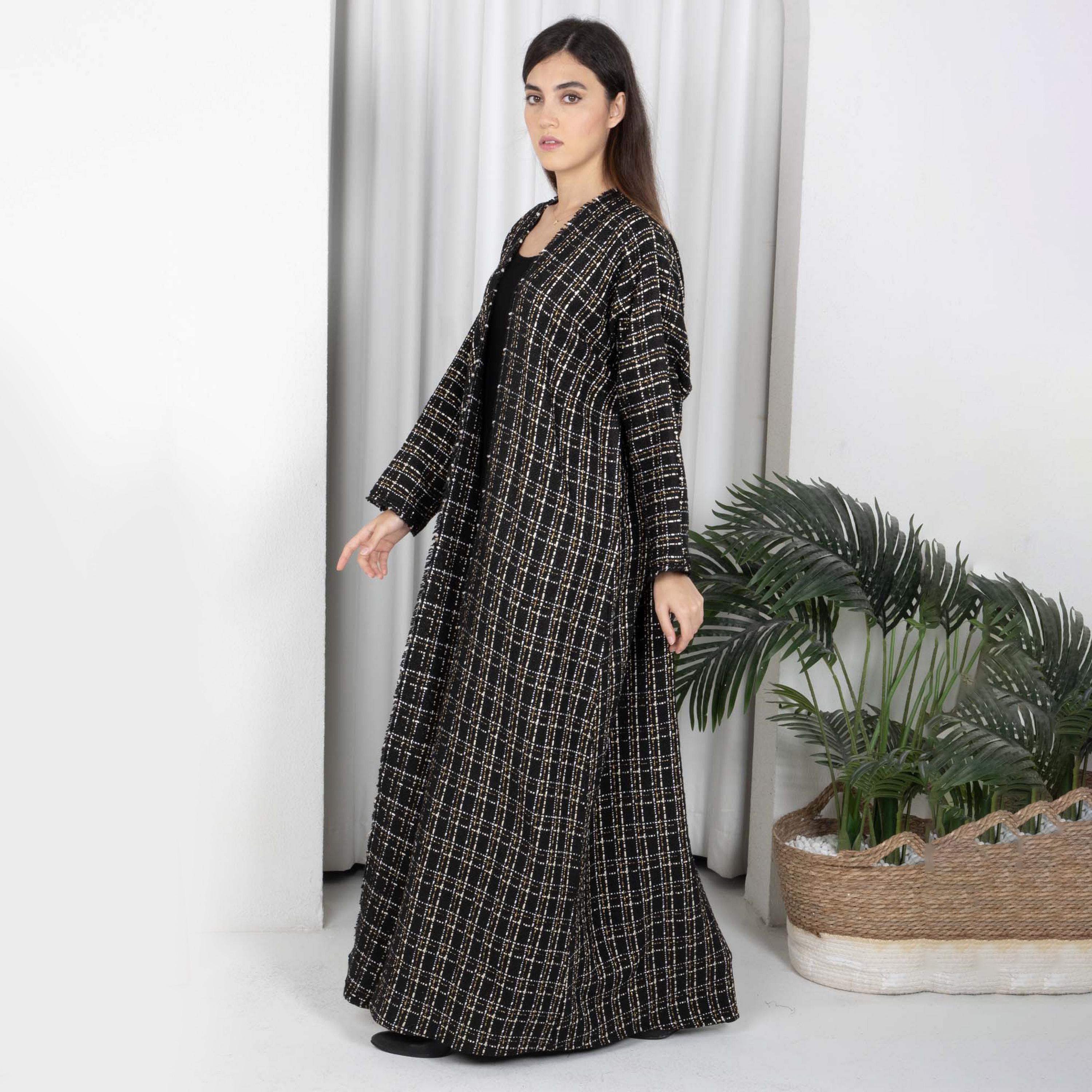 Msquare Fashion Black Tweed Women's Abaya with Hijab-women-arabicclothing-abayas-image-3