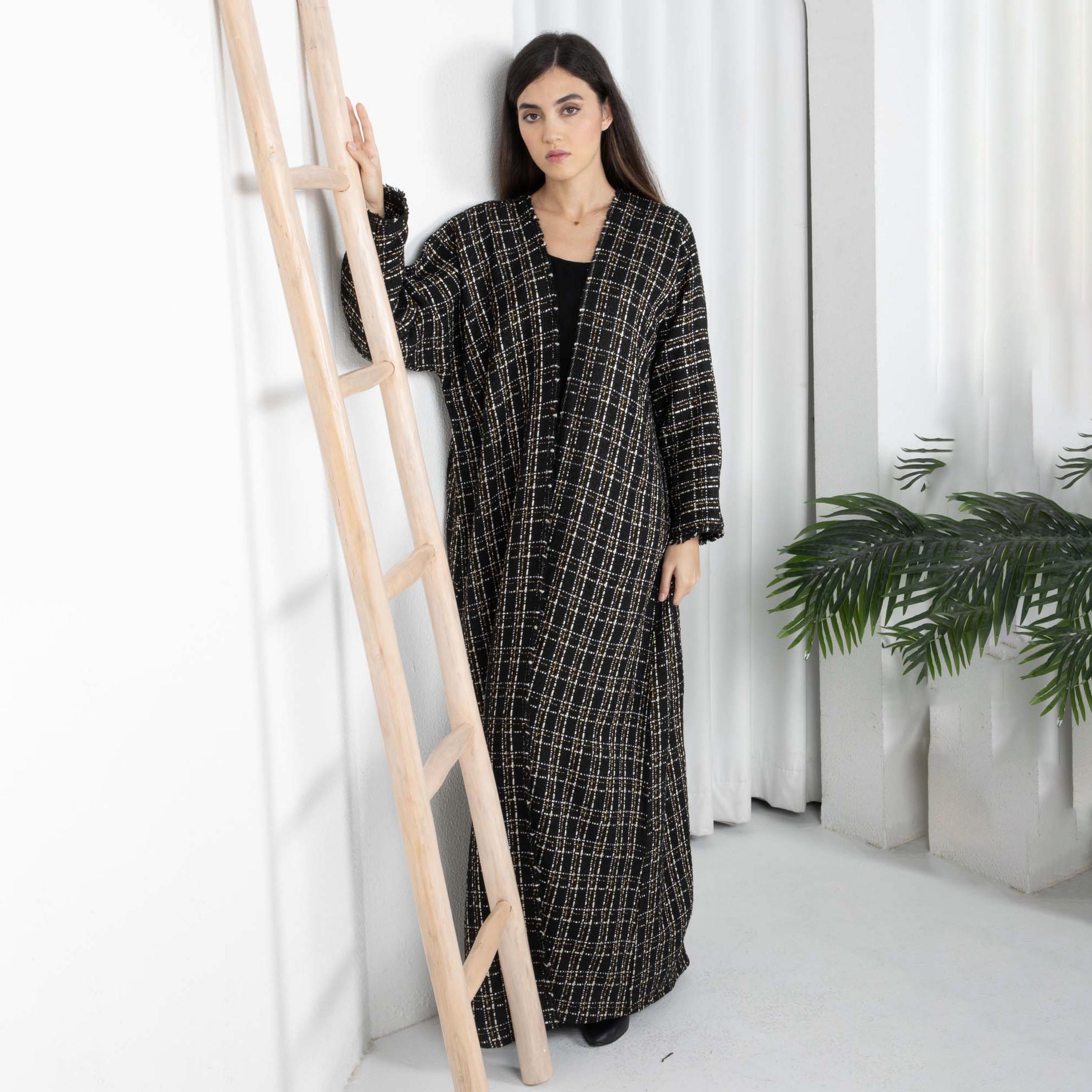 Msquare Fashion Black Tweed Women's Abaya with Hijab-women-arabicclothing-abayas-image-4