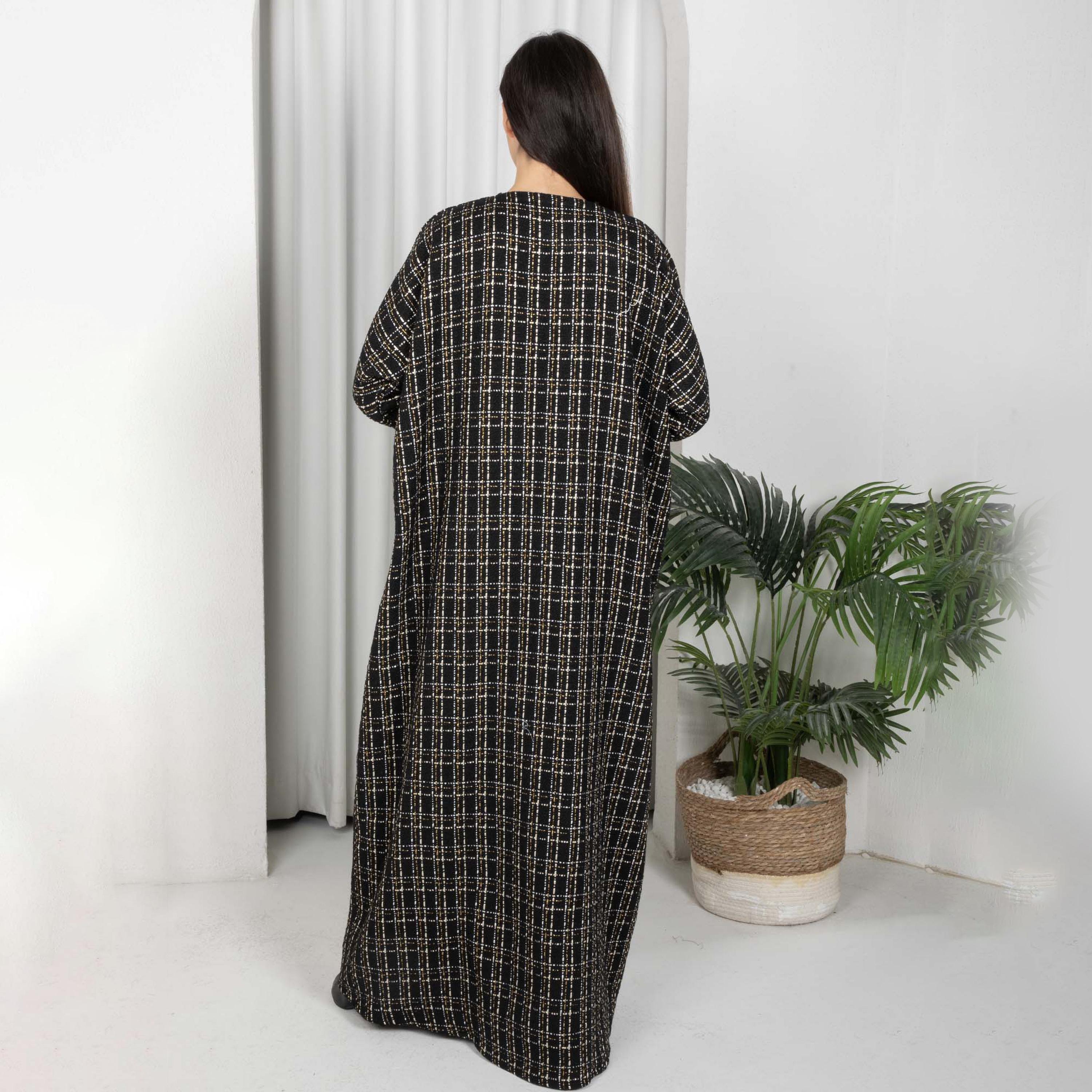 Msquare Fashion Black Tweed Women's Abaya with Hijab-women-arabicclothing-abayas-image-5