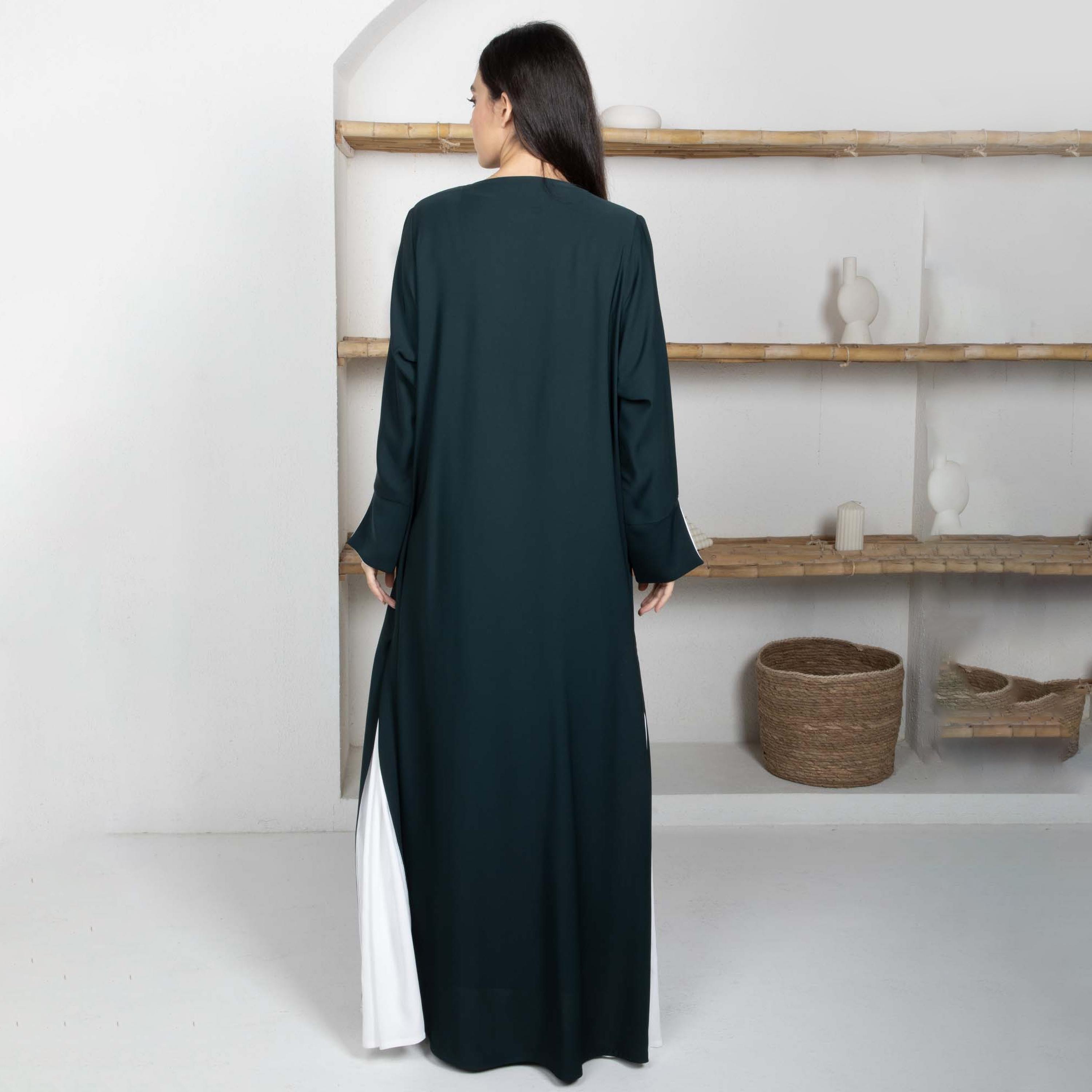 Msquare Fashion Green Open Cuff Sleeves Nida Women's Abaya with Hijab-women-arabicclothing-abayas-image-6