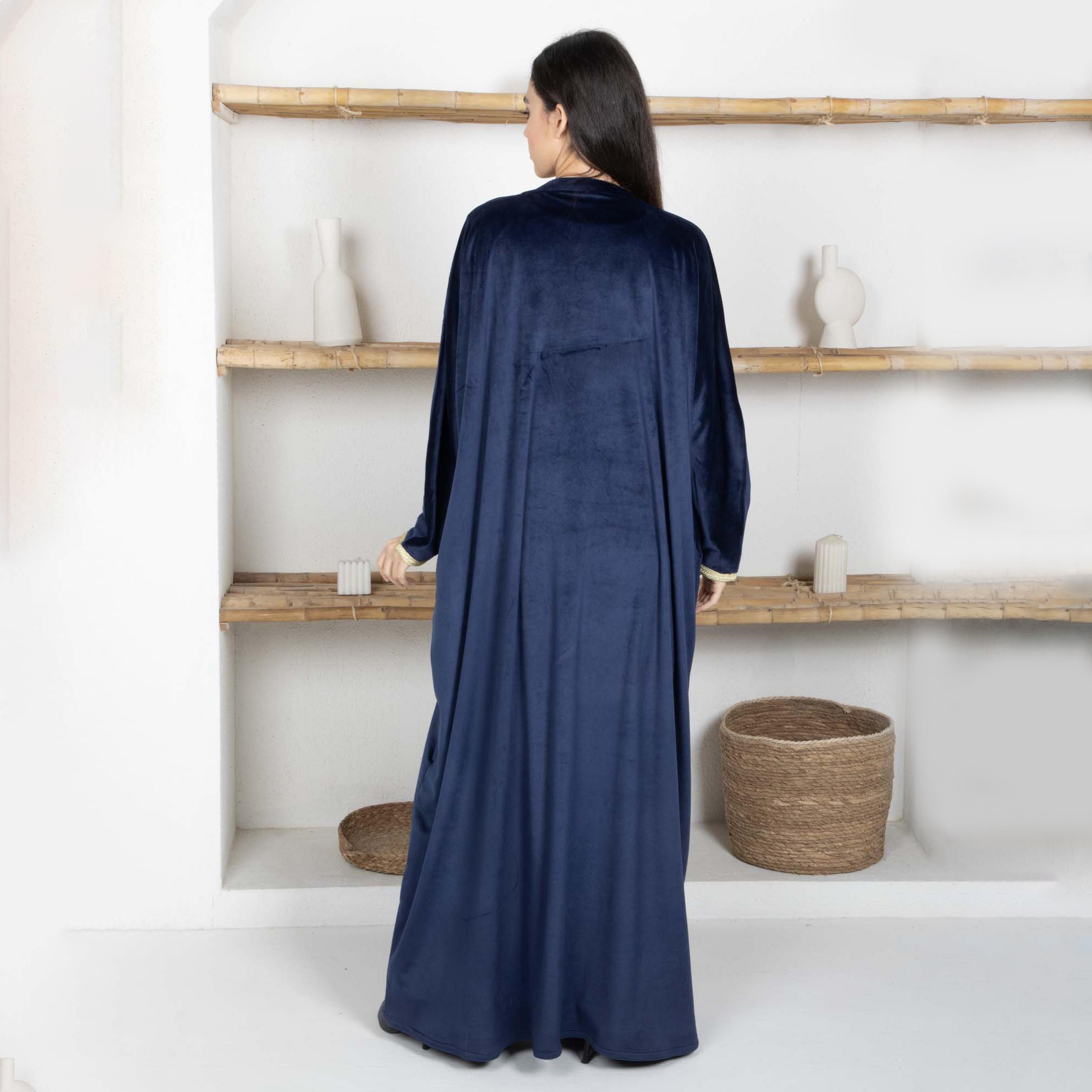 Msquare Fashion Golden Lace Border Batwing Sleeves Velvet Women's Abaya with Hijab-women-arabicclothing-abayas-image-5