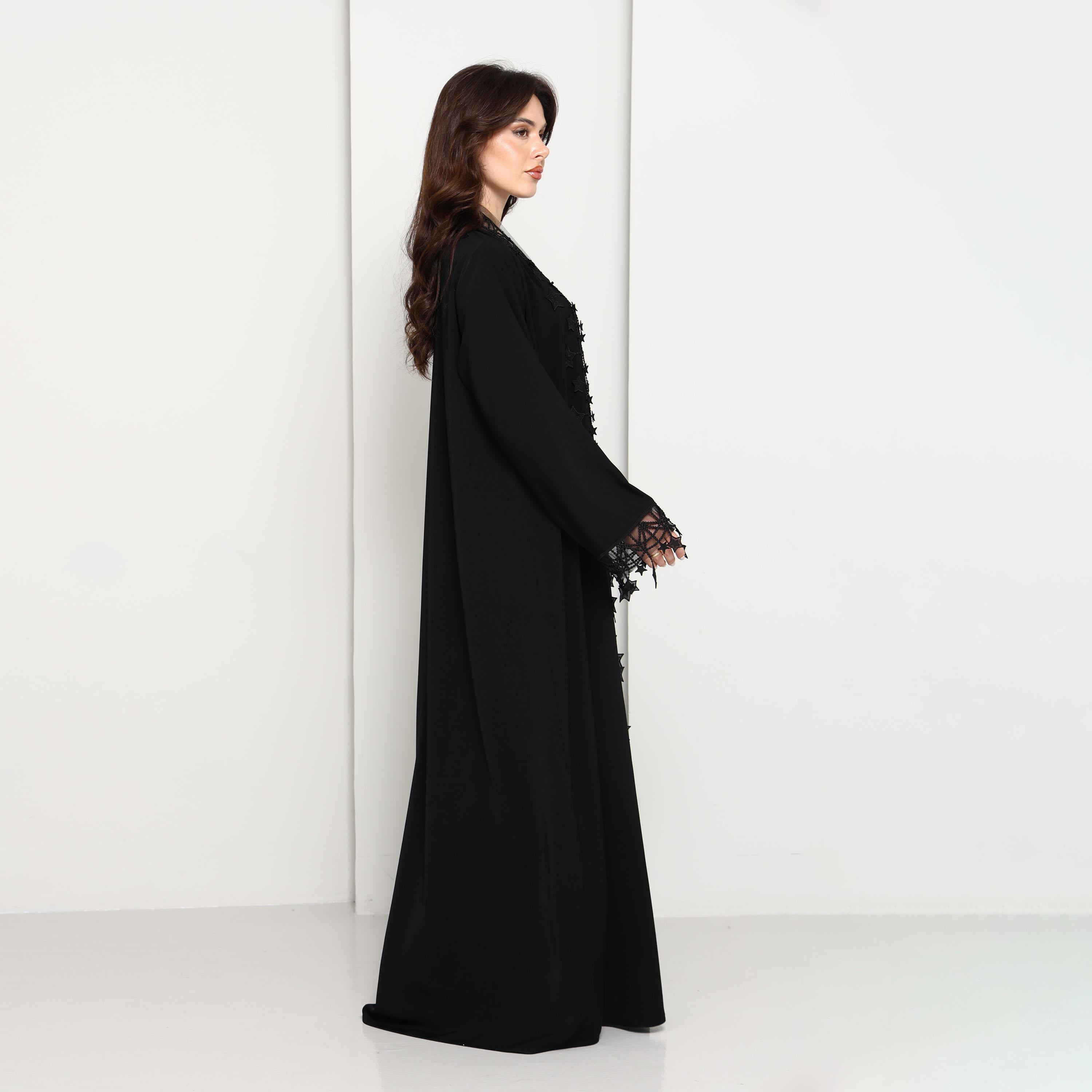 Msquare Fashion Star Lace Crepe Women's Open Front Abaya with Hijab-women-arabicclothing-abayas-image-4