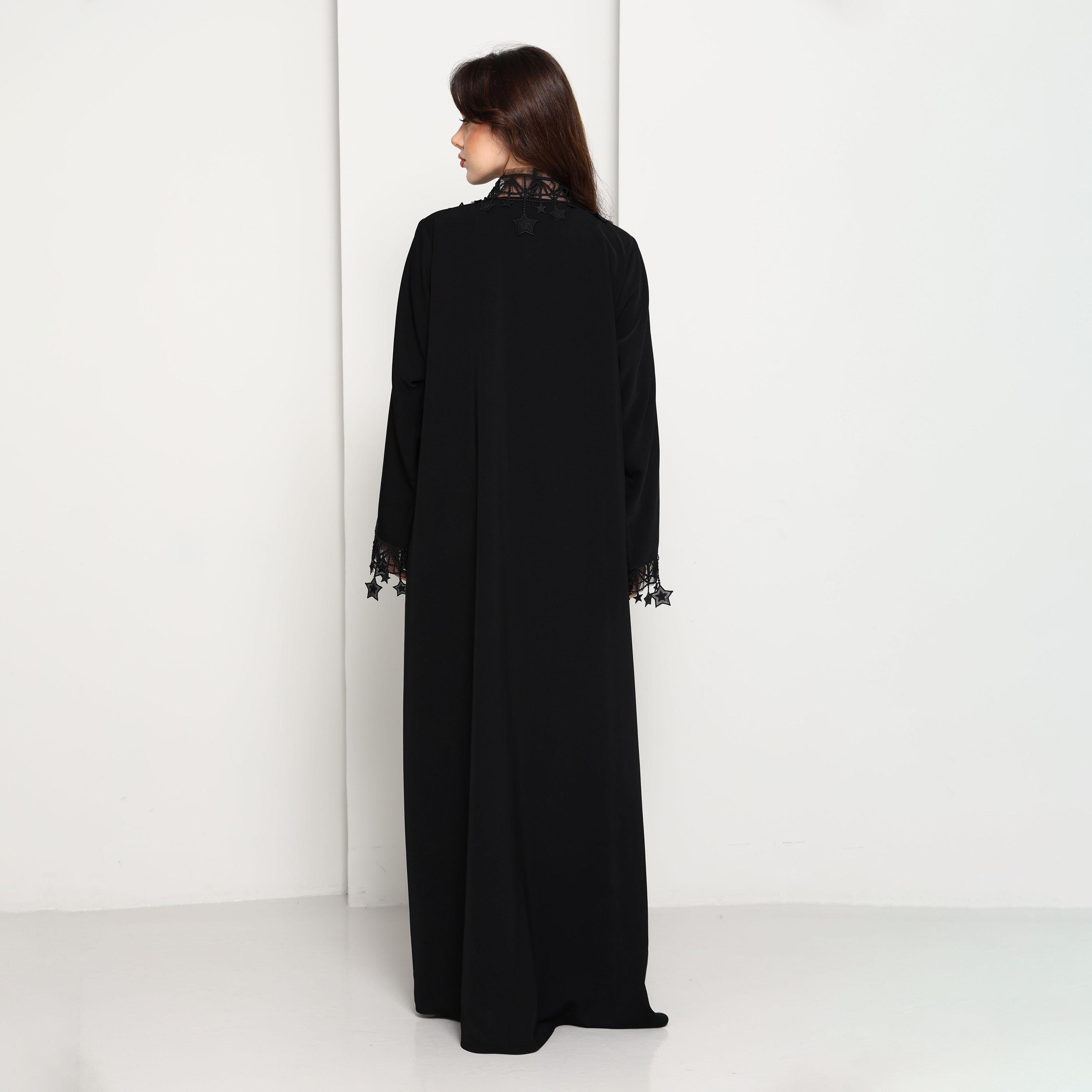 Msquare Fashion Star Lace Crepe Women's Open Front Abaya with Hijab-women-arabicclothing-abayas-image-5