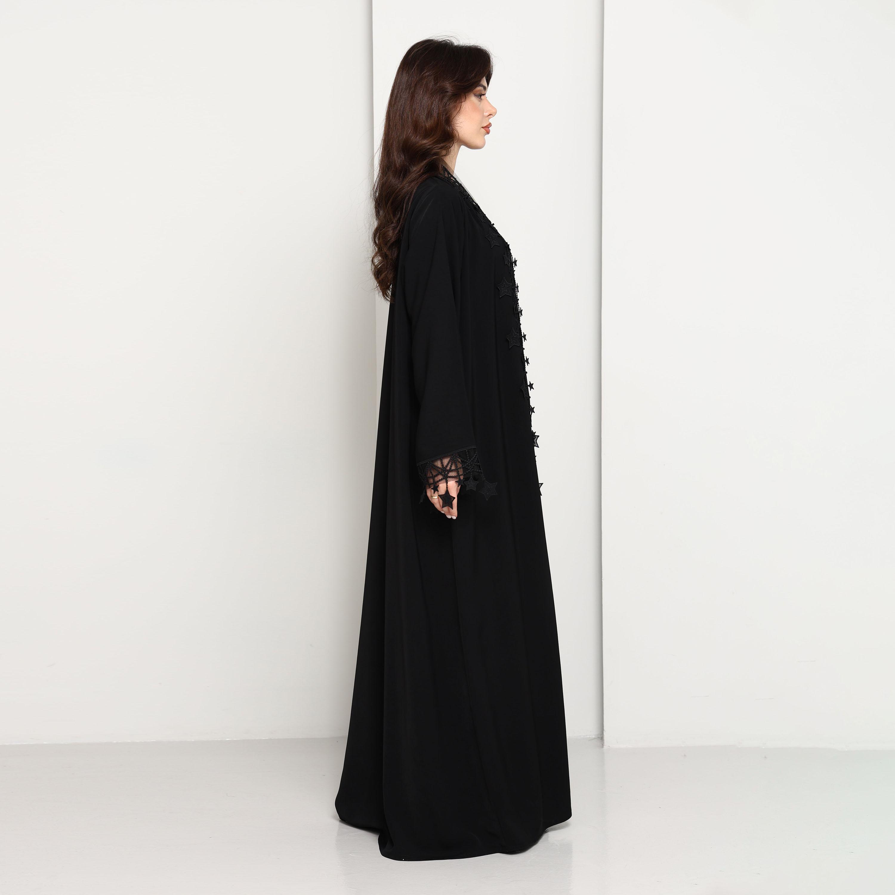 Msquare Fashion Star Lace Crepe Women's Open Front Abaya with Hijab-women-arabicclothing-abayas-image-6
