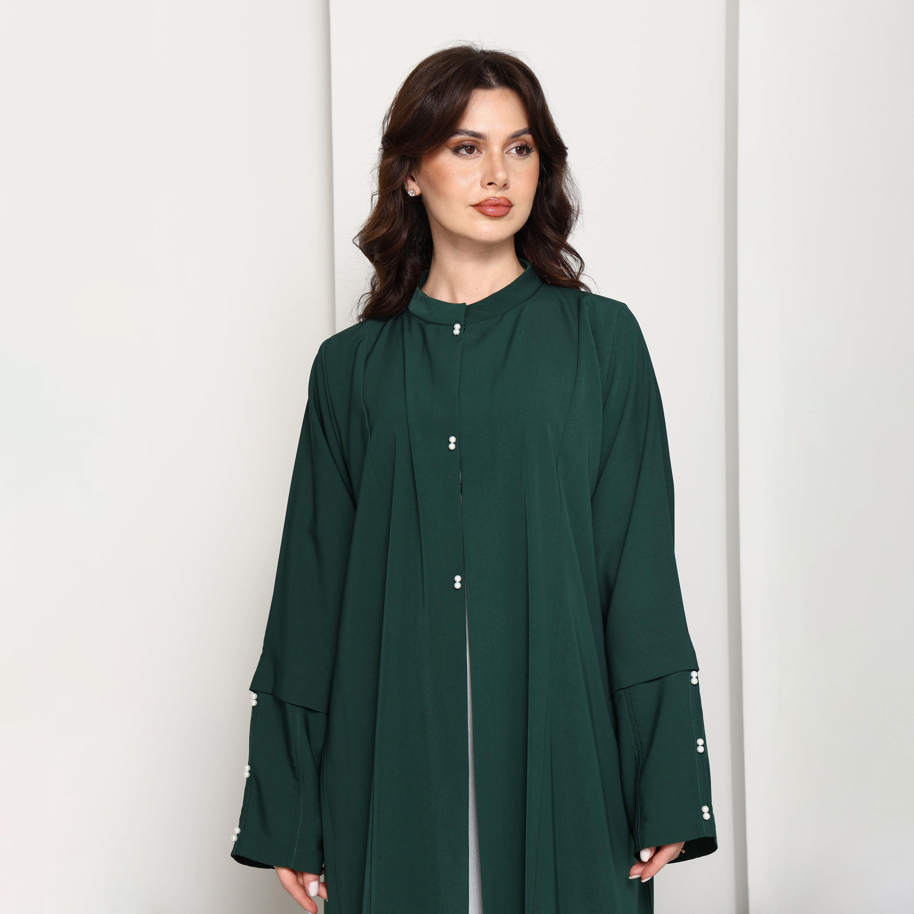 عباية نسائية بياقة "ماندارين" وتفاصيل لؤلؤ بلون أخضر من إم سكوير فاشن-women-arabicclothing-abayas-image-2