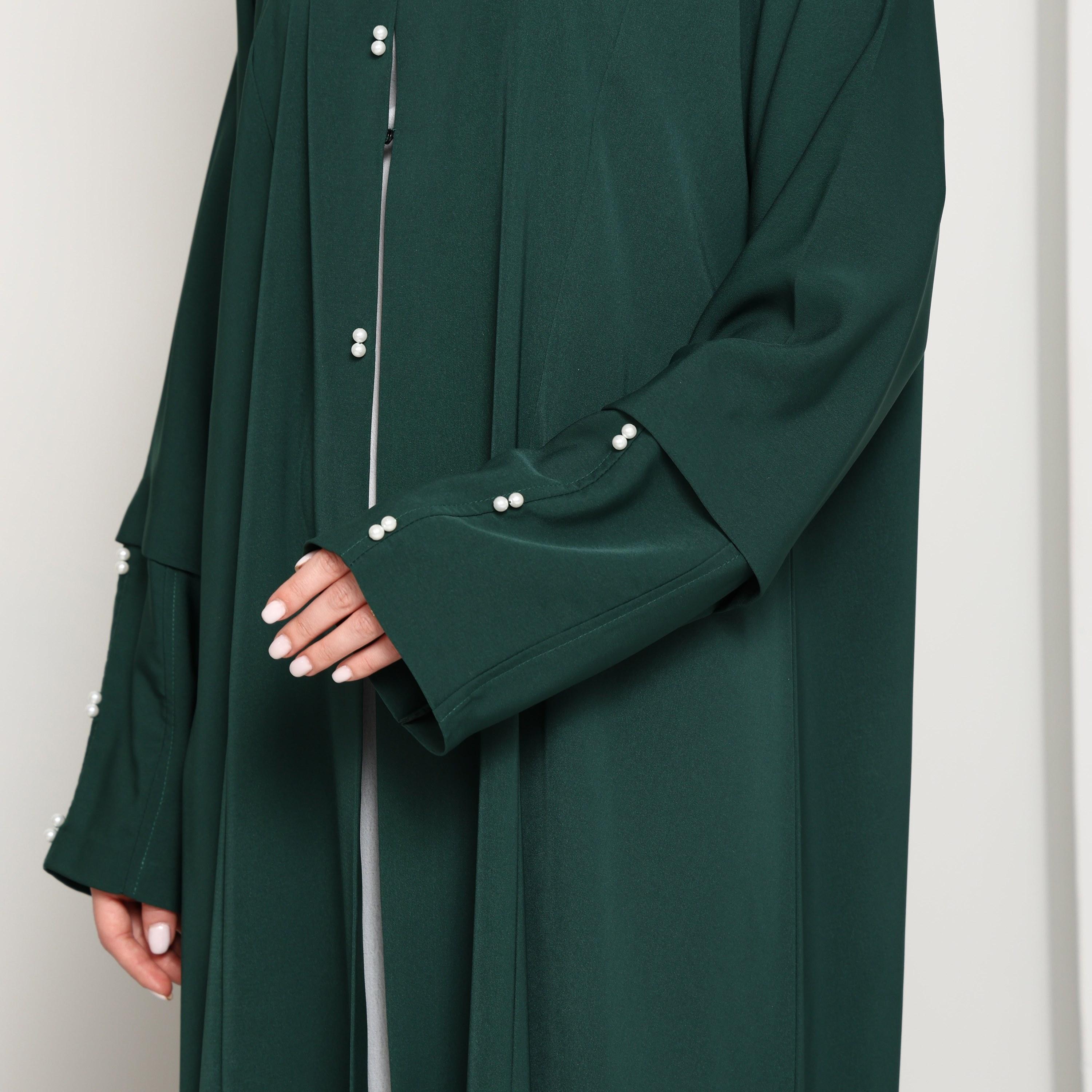 عباية نسائية بياقة "ماندارين" وتفاصيل لؤلؤ بلون أخضر من إم سكوير فاشن-women-arabicclothing-abayas-image-3