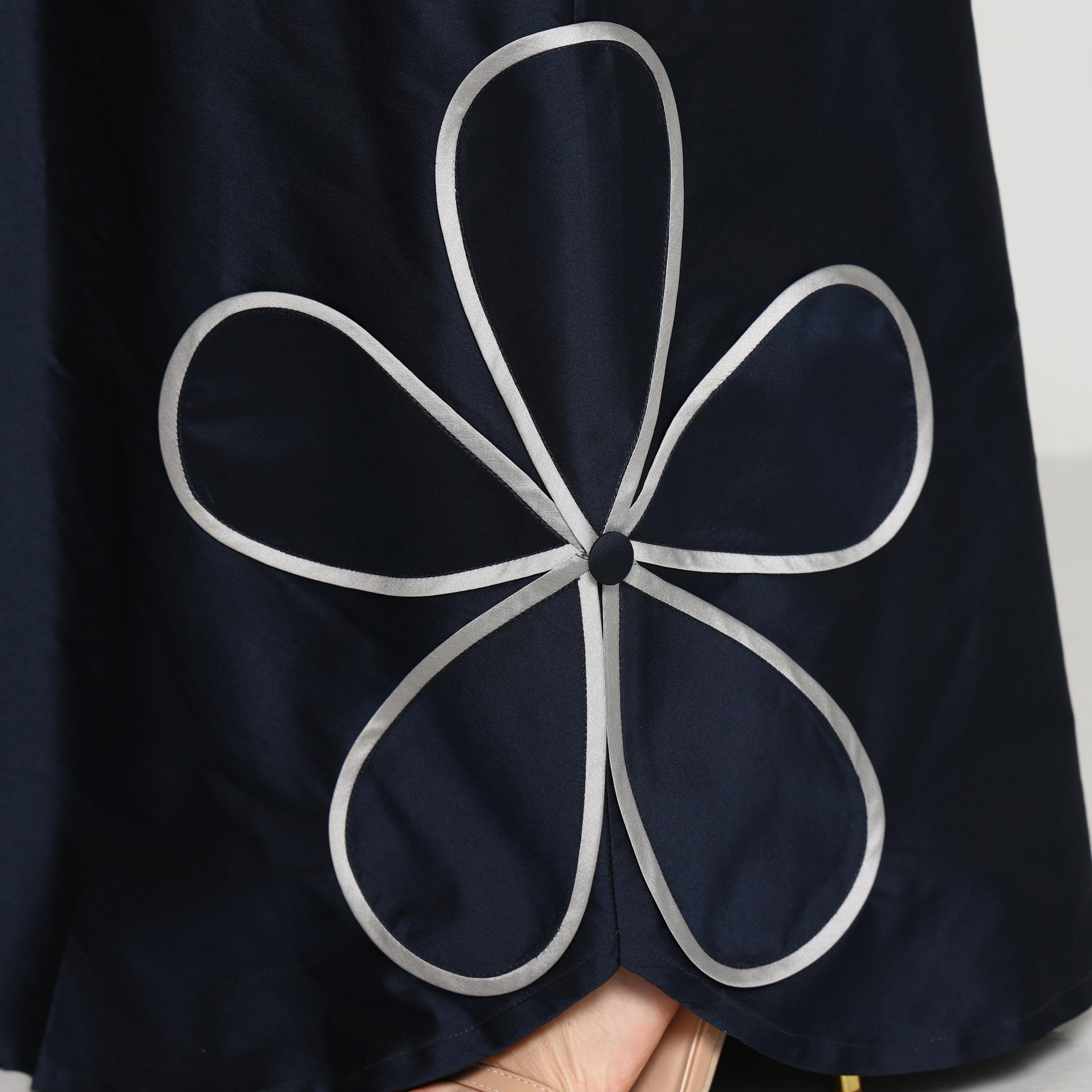 Msquare Fashion Navy Blue Floral Applique Taffeta Women's Abaya-women-arabicclothing-abayas-image-2