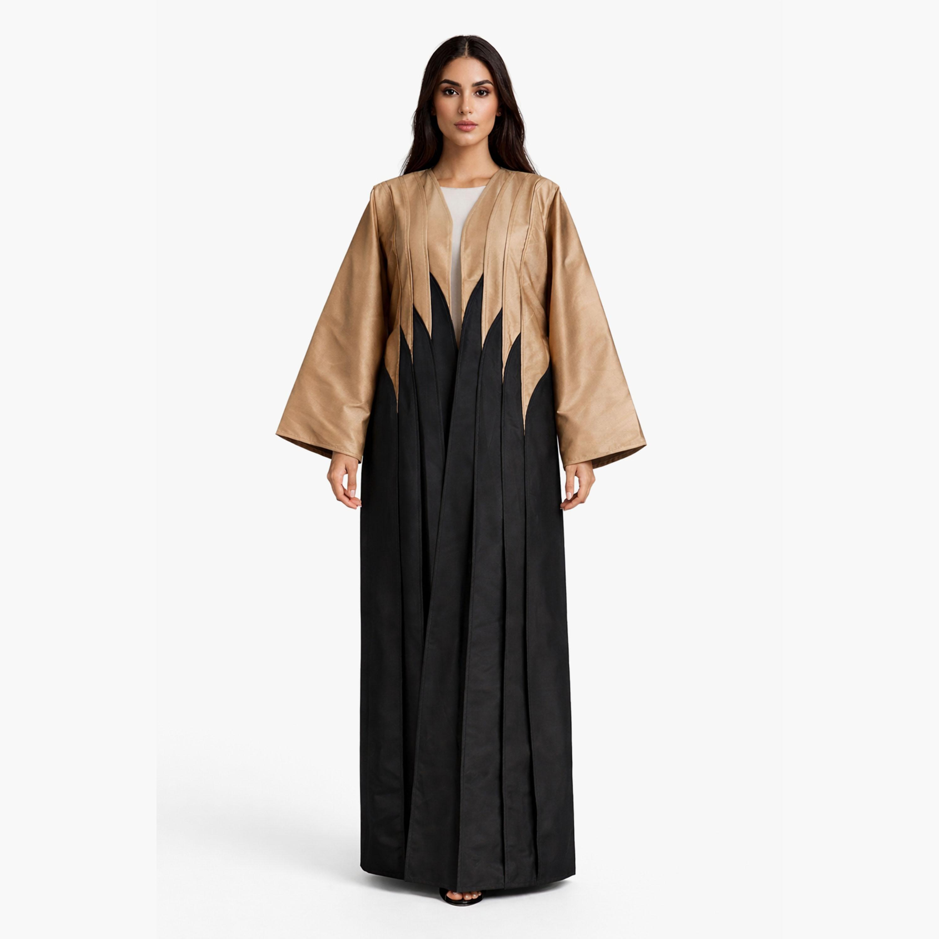 Msquare Fashion Colour Blocked Two Toned Panelled Taffeta Women's Abaya-women-arabicclothing-abayas-image-1