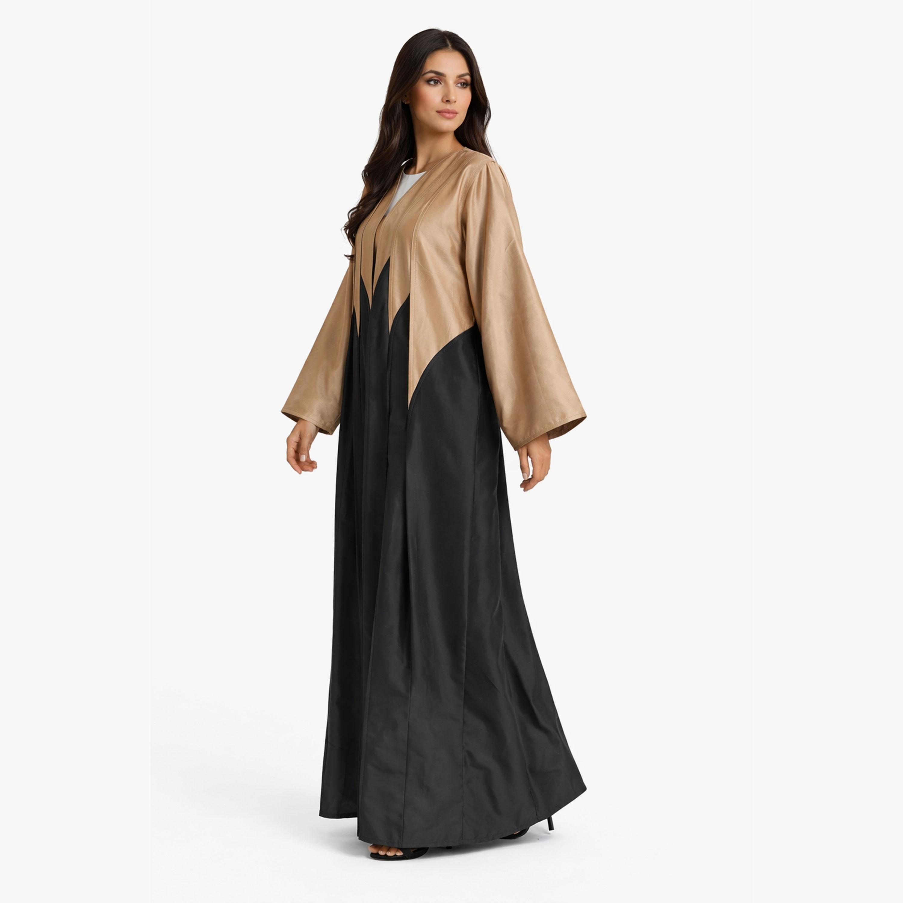Msquare Fashion Colour Blocked Two Toned Panelled Taffeta Women's Abaya-women-arabicclothing-abayas-image-3