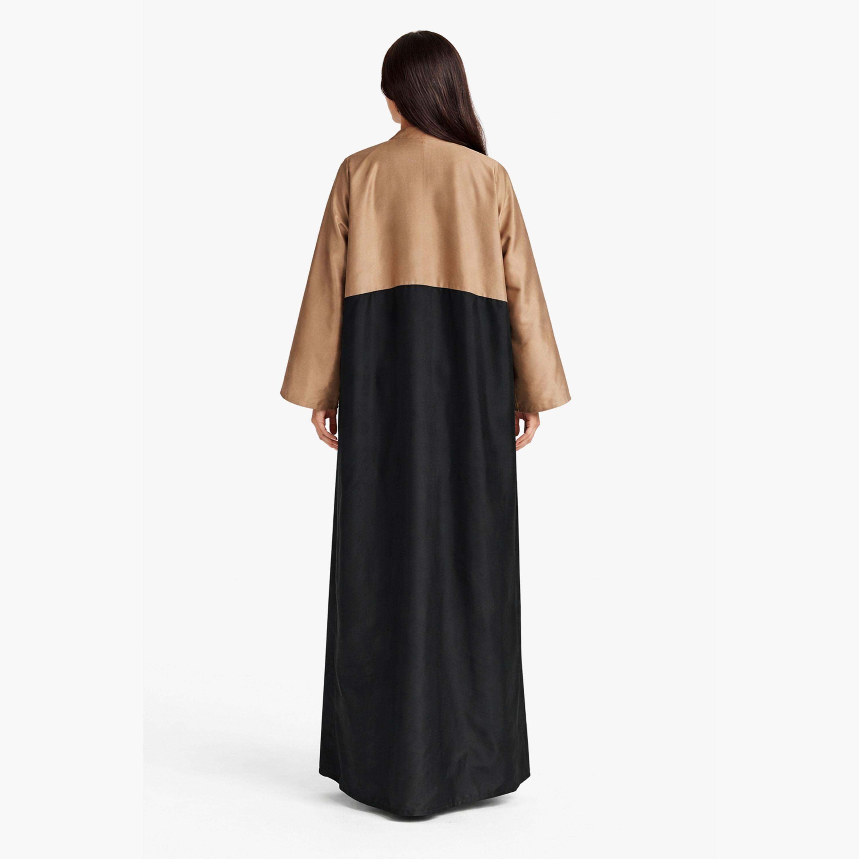 Msquare Fashion Colour Blocked Two Toned Panelled Taffeta Women's Abaya-women-arabicclothing-abayas-image-4