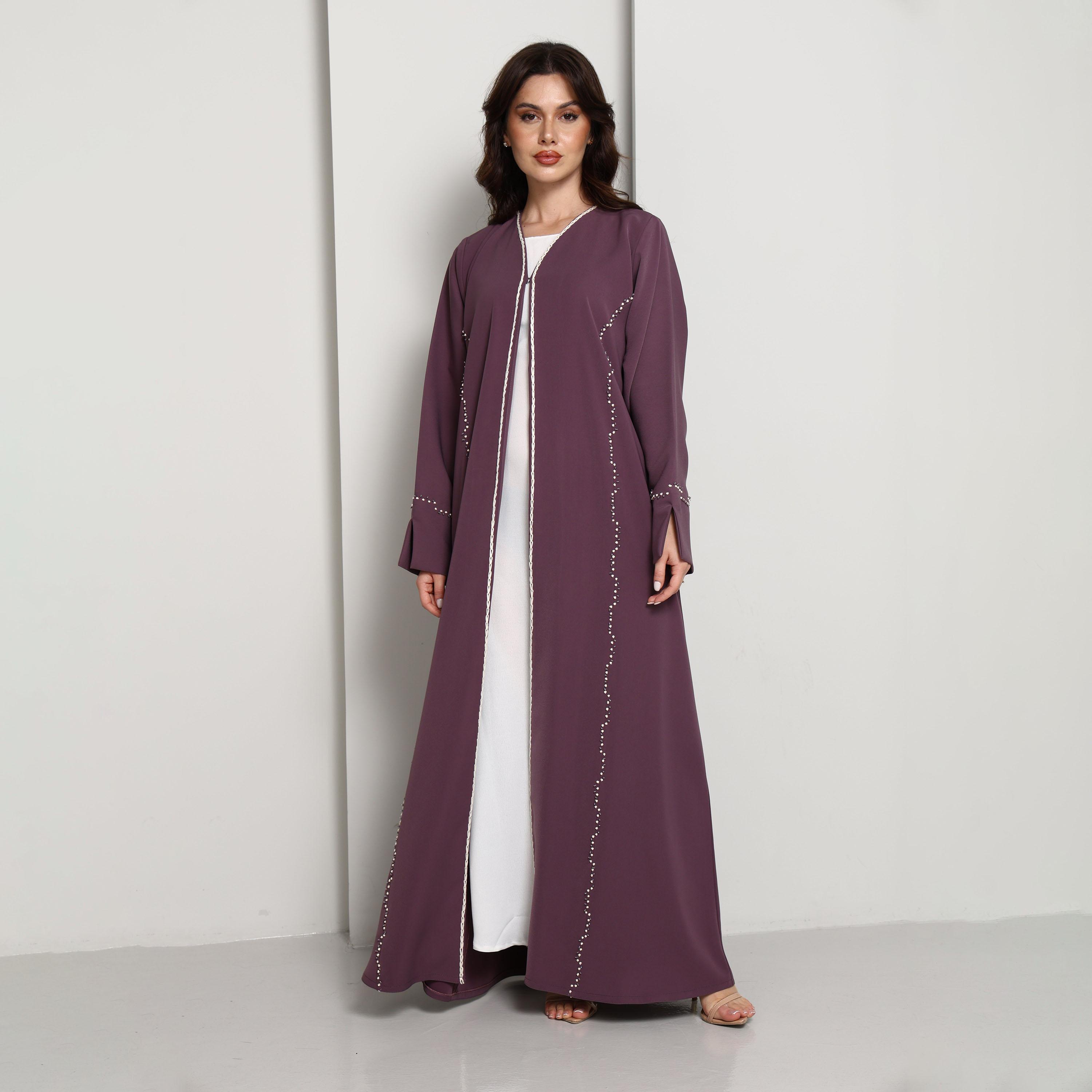 Msquare Fashion Purple Slit Cuffs Hand Embellished Crepe Women's Abaya-women-arabicclothing-abayas-image-4