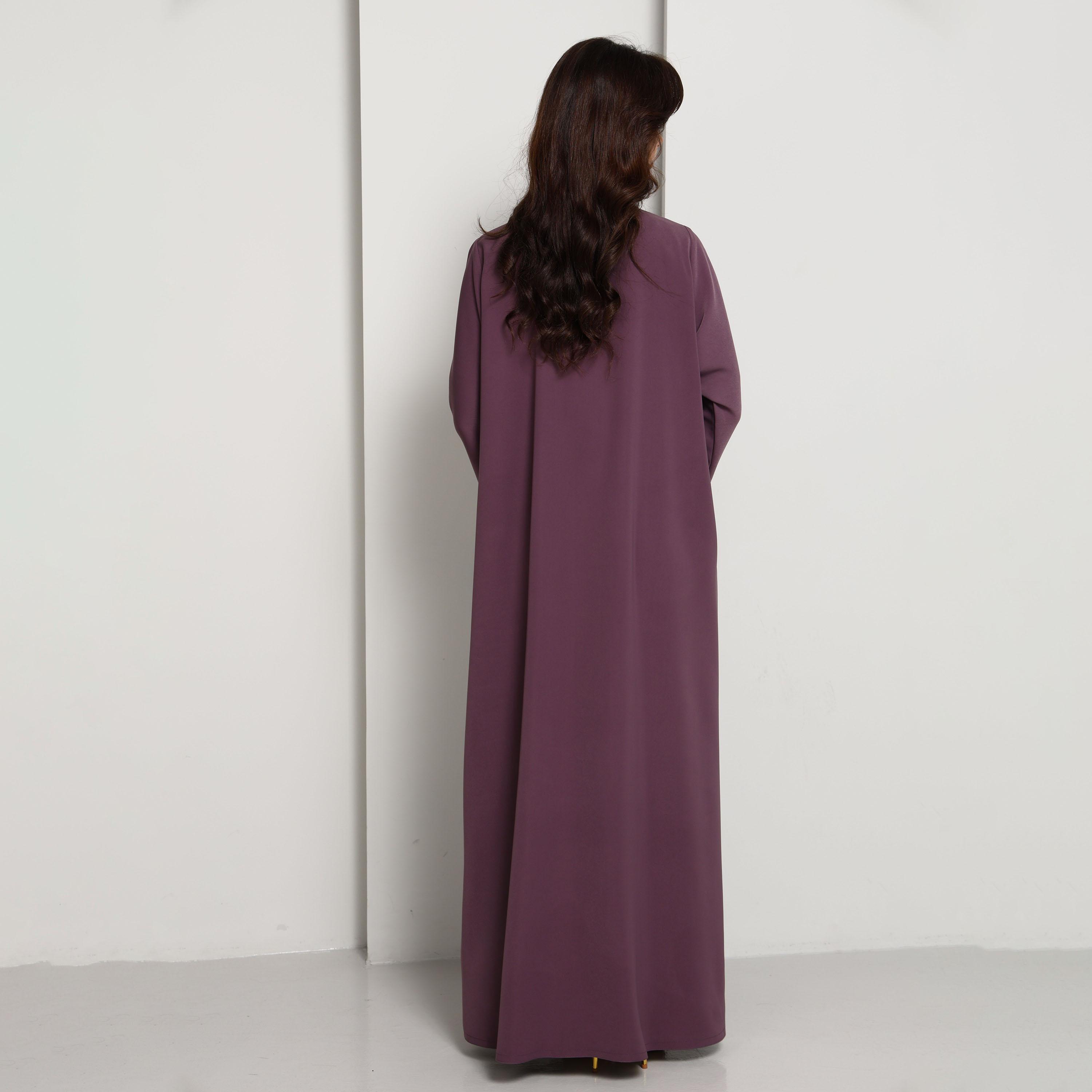 Msquare Fashion Purple Slit Cuffs Hand Embellished Crepe Women's Abaya-women-arabicclothing-abayas-image-5