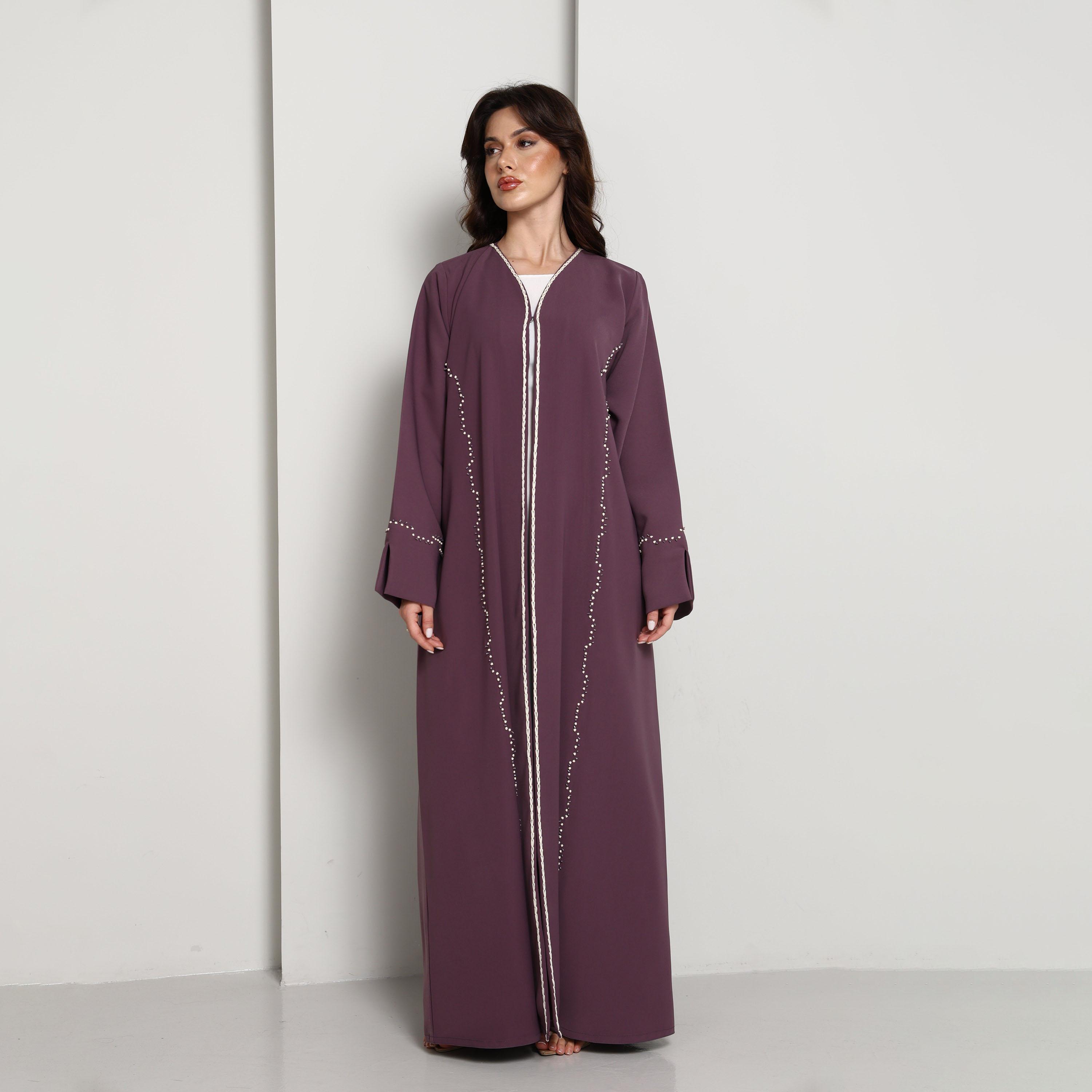 Msquare Fashion Purple Slit Cuffs Hand Embellished Crepe Women's Abaya-women-arabicclothing-abayas-image-6