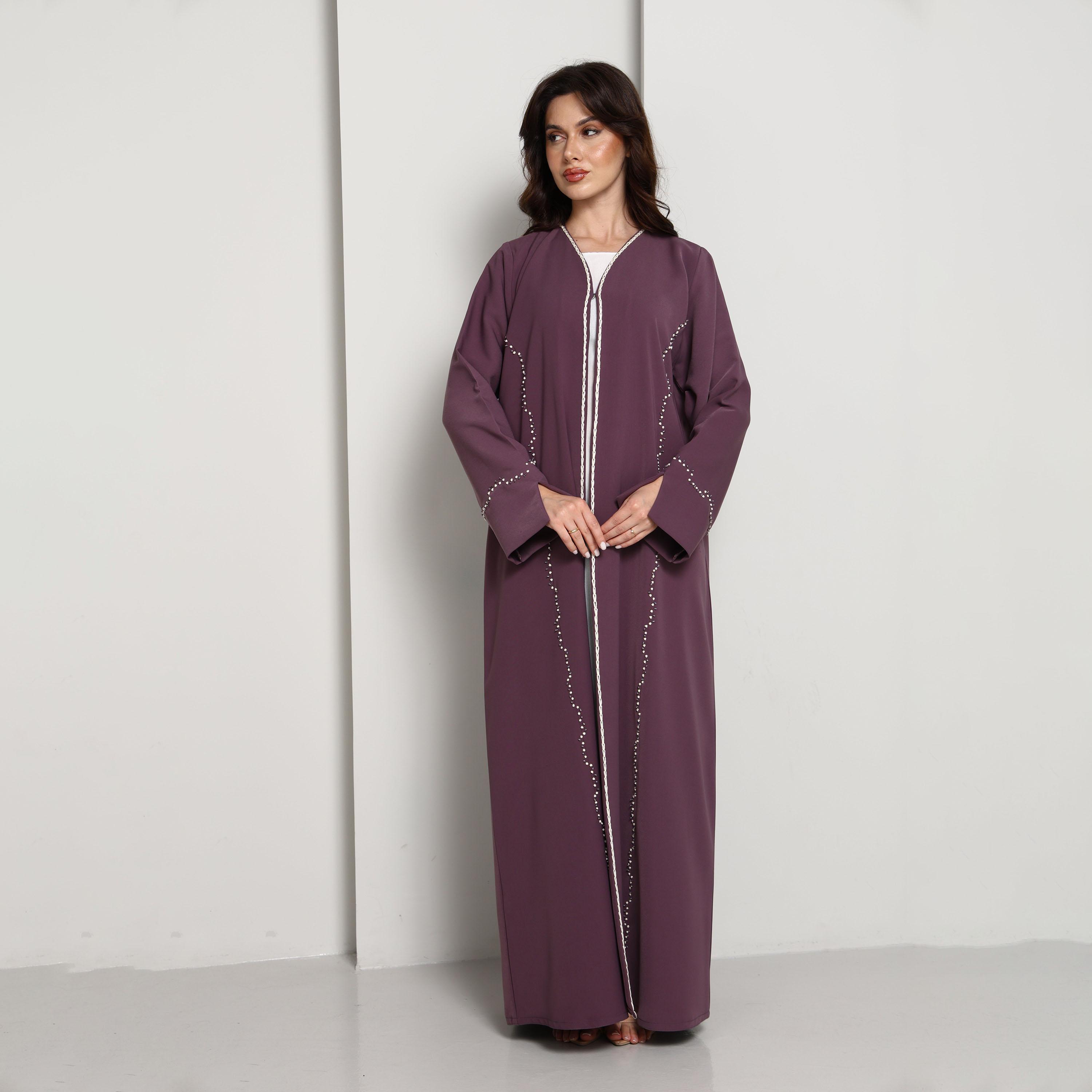 Msquare Fashion Purple Slit Cuffs Hand Embellished Crepe Women's Abaya-women-arabicclothing-abayas-image-7