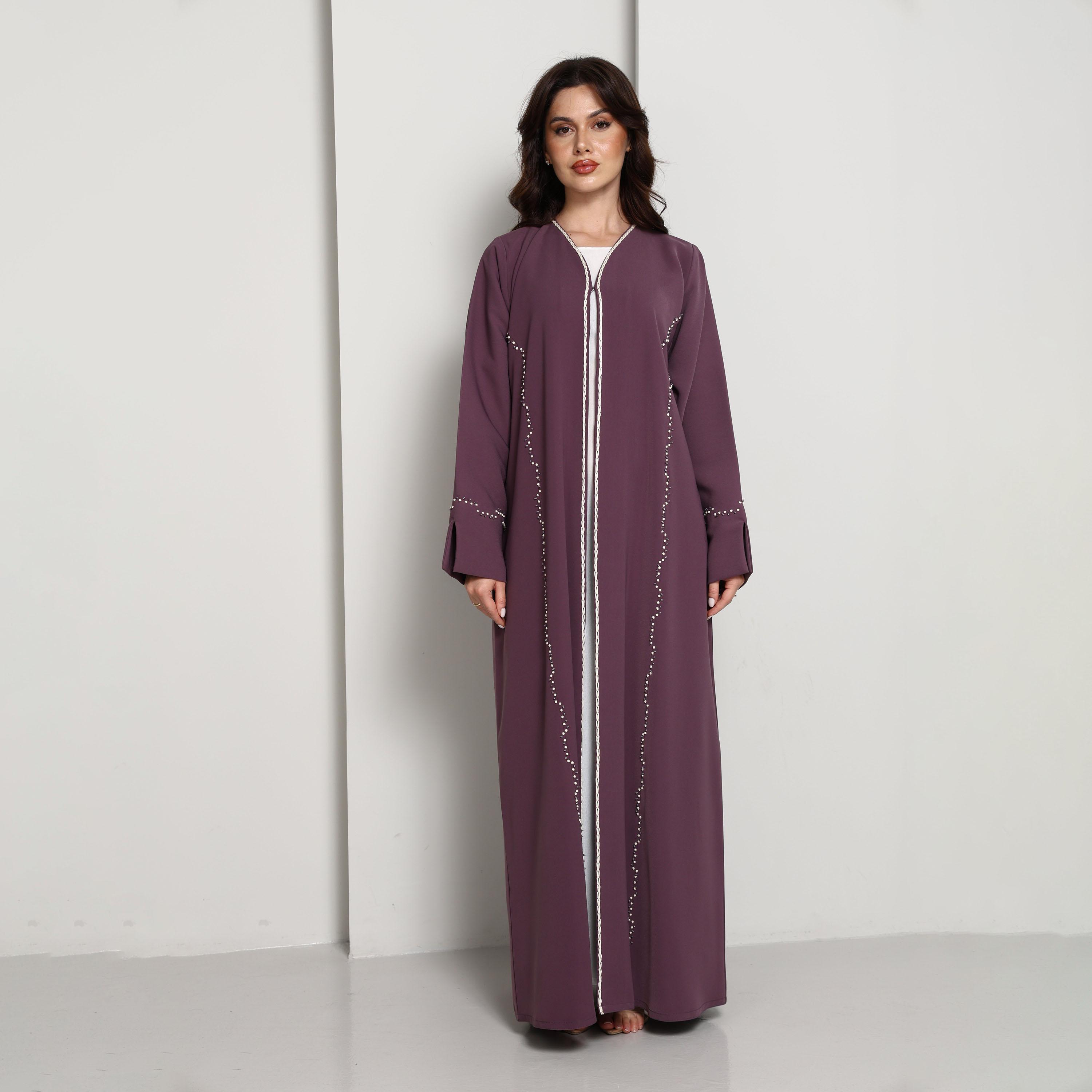 Msquare Fashion Purple Slit Cuffs Hand Embellished Crepe Women's Abaya-women-arabicclothing-abayas-image-8