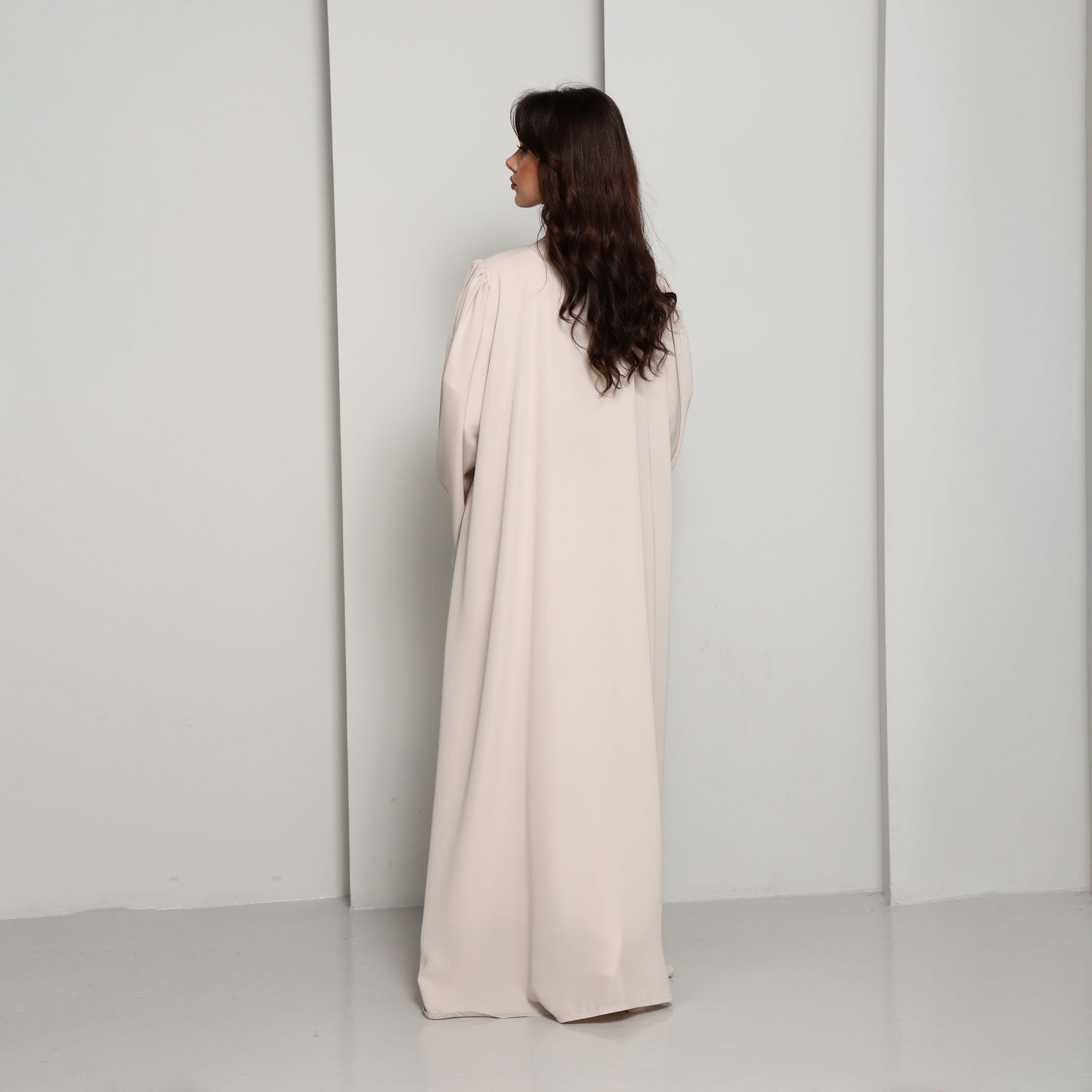 Msquare Fashion Cream Wide Sleeves Hand Sequined Nida Women's Abaya-women-arabicclothing-abayas-image-5