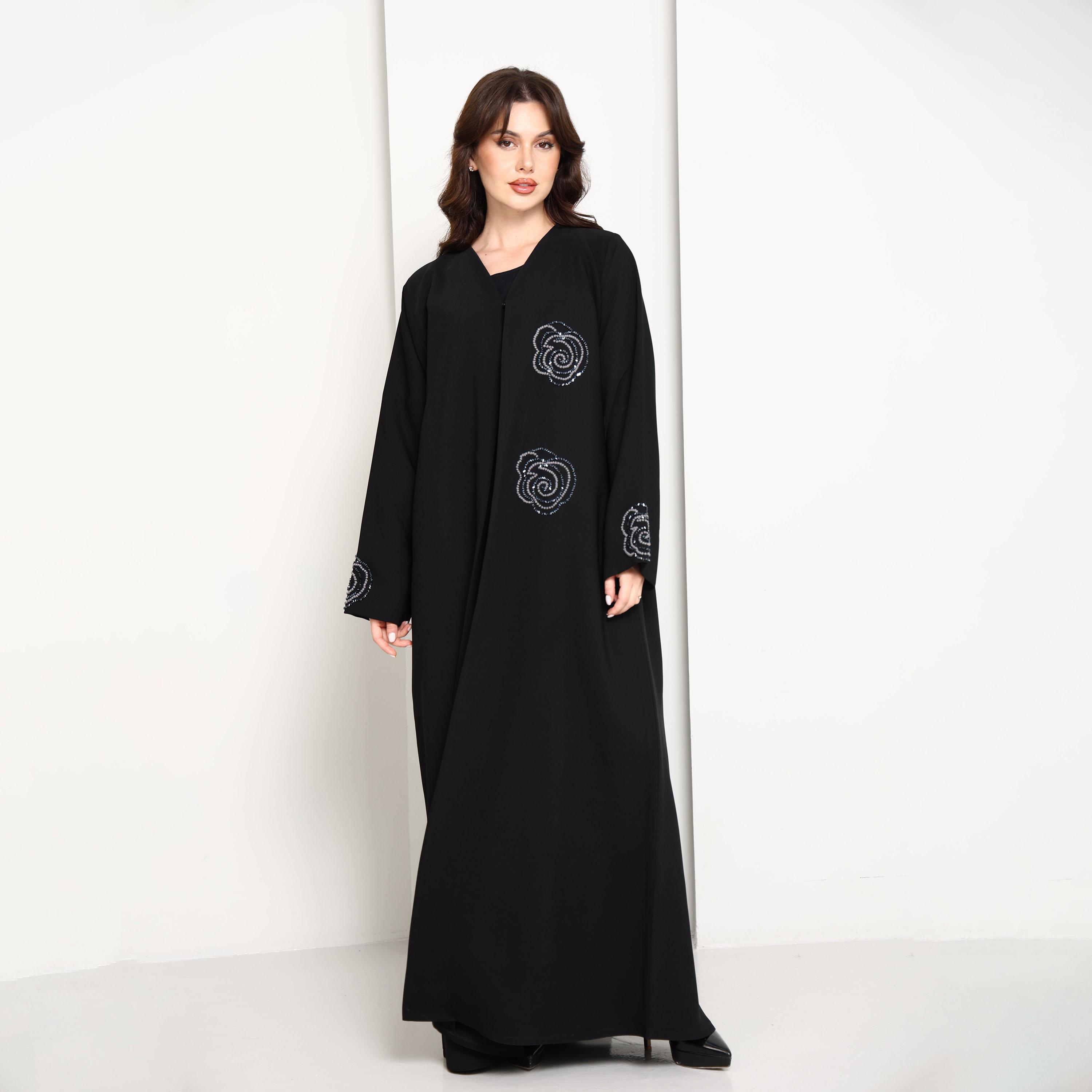 Msquare Fashion Black Hand-Placed Crystal Swirls Crepe Women's Abaya-women-arabicclothing-abayas-image-6