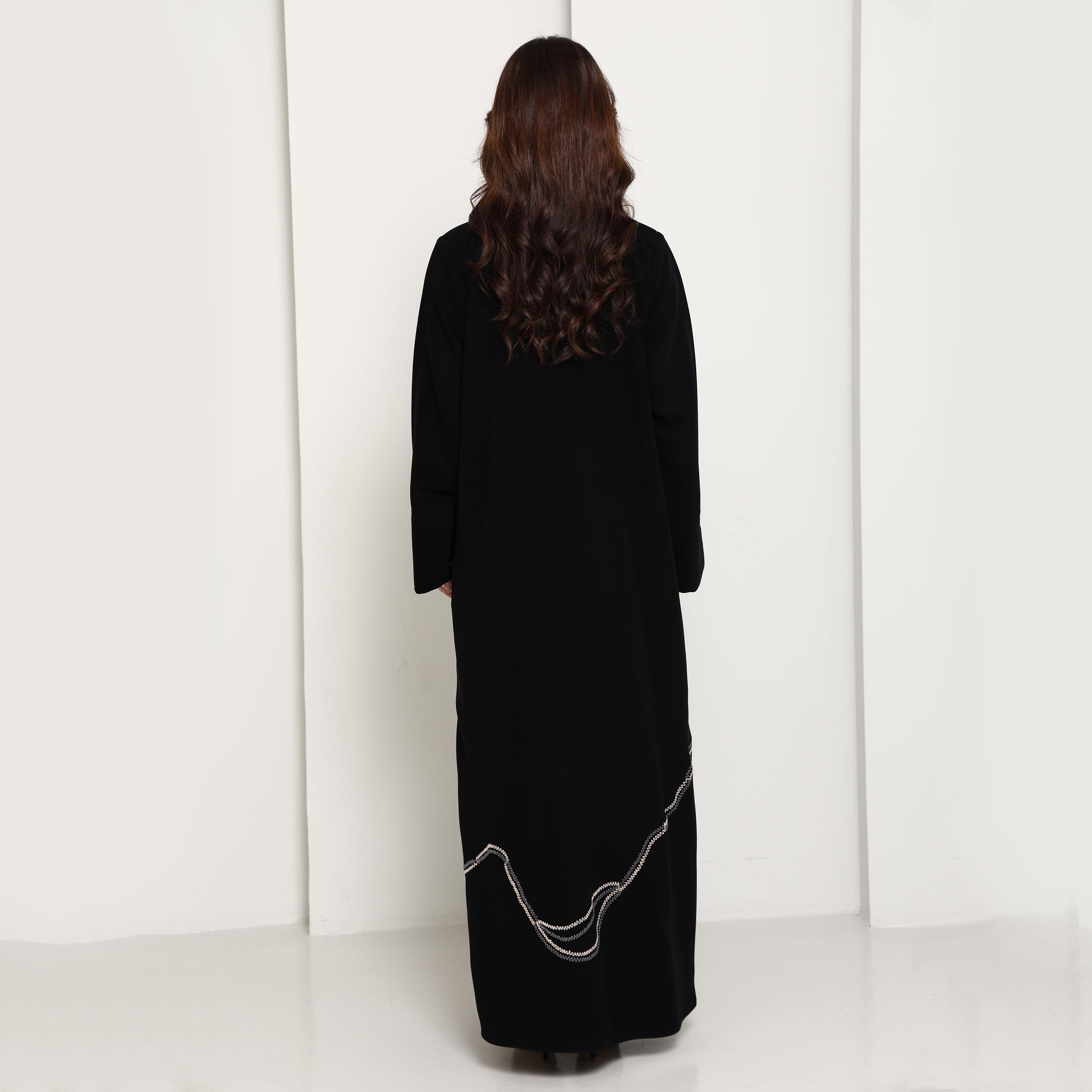 Msquare Fashion Black Asymmetrical Thread Work Crepe Women's Abaya-women-arabicclothing-abayas-image-5