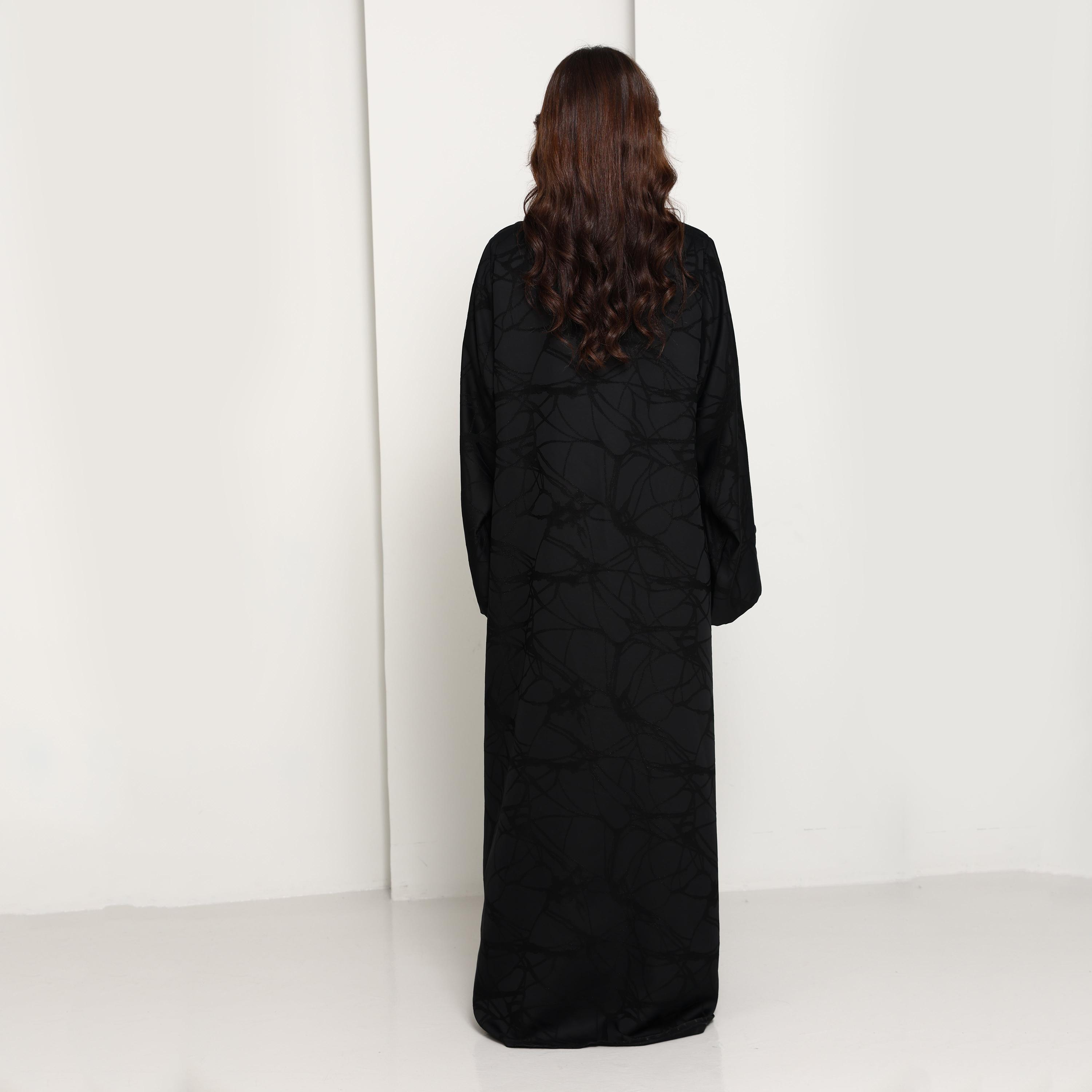 Msquare Fashion Black Lapel Collar Wide Sleeves Jacquard Women's Coat Style Abaya-women-arabicclothing-abayas-image-5