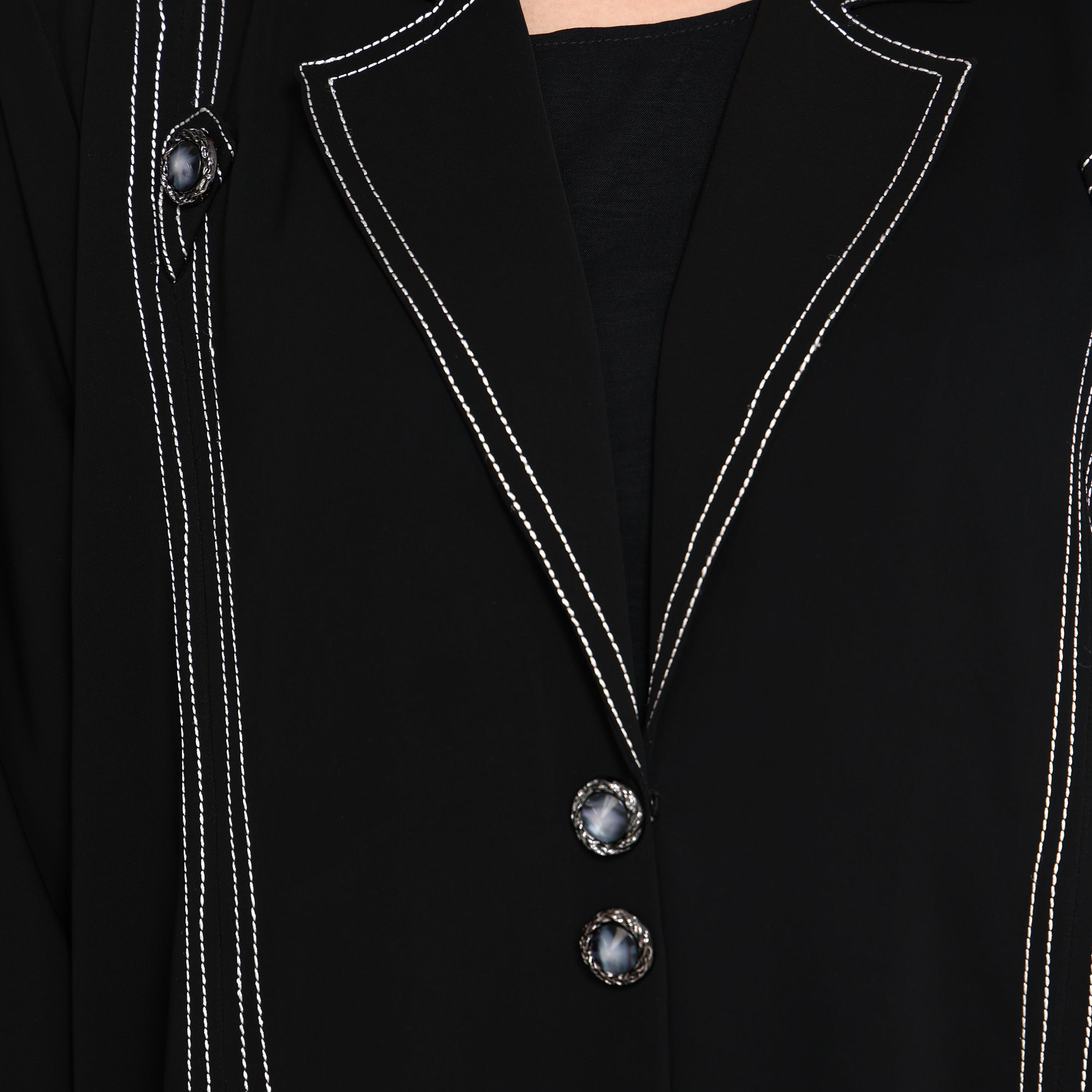 Msquare Fashion Black Lapel Collar Contrast Stitched Women's Coat Style Abaya-women-arabicclothing-abayas-image-8