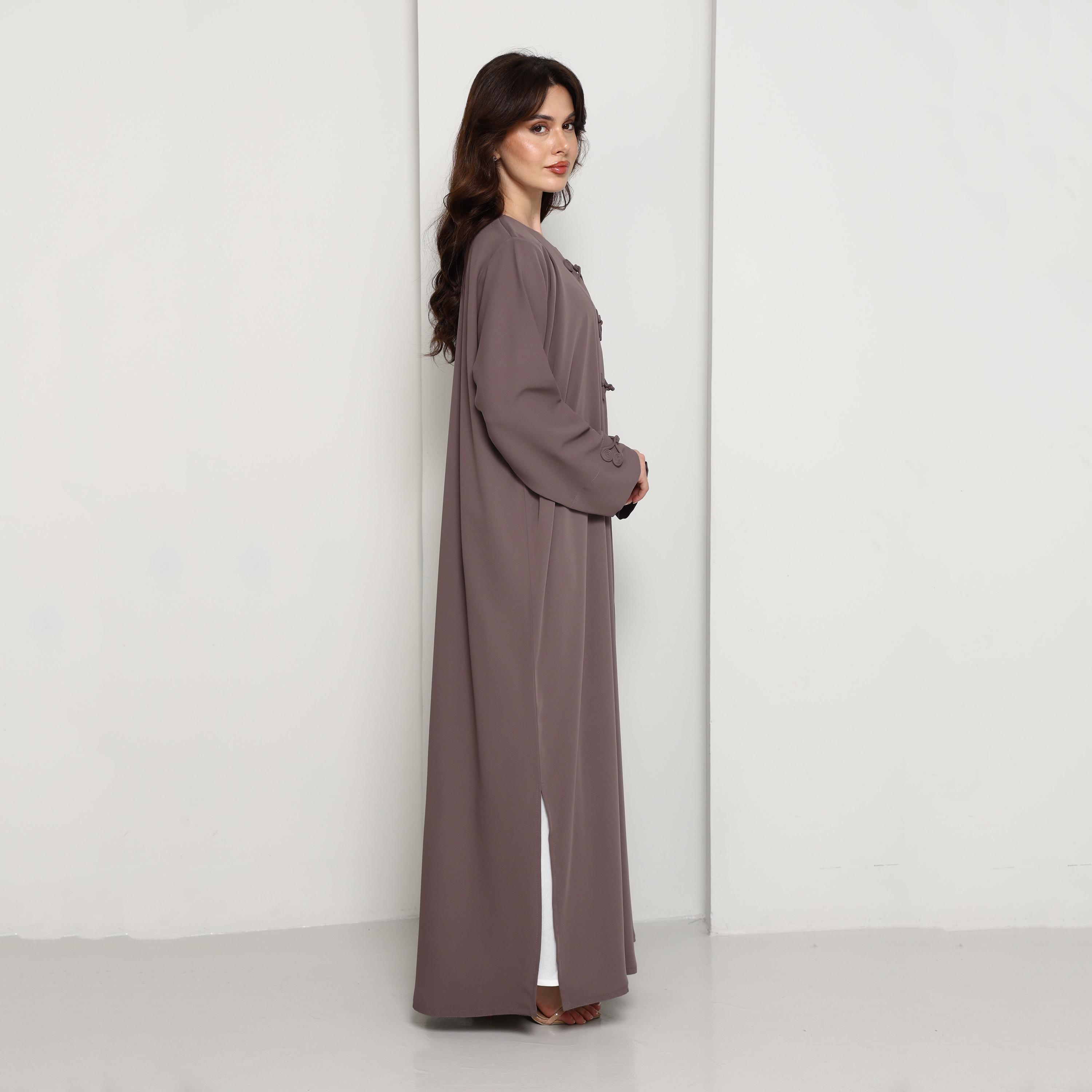 Msquare Fashion Brown Tonal Loop Closure Crepe Women's Abaya-women-arabicclothing-abayas-image-4