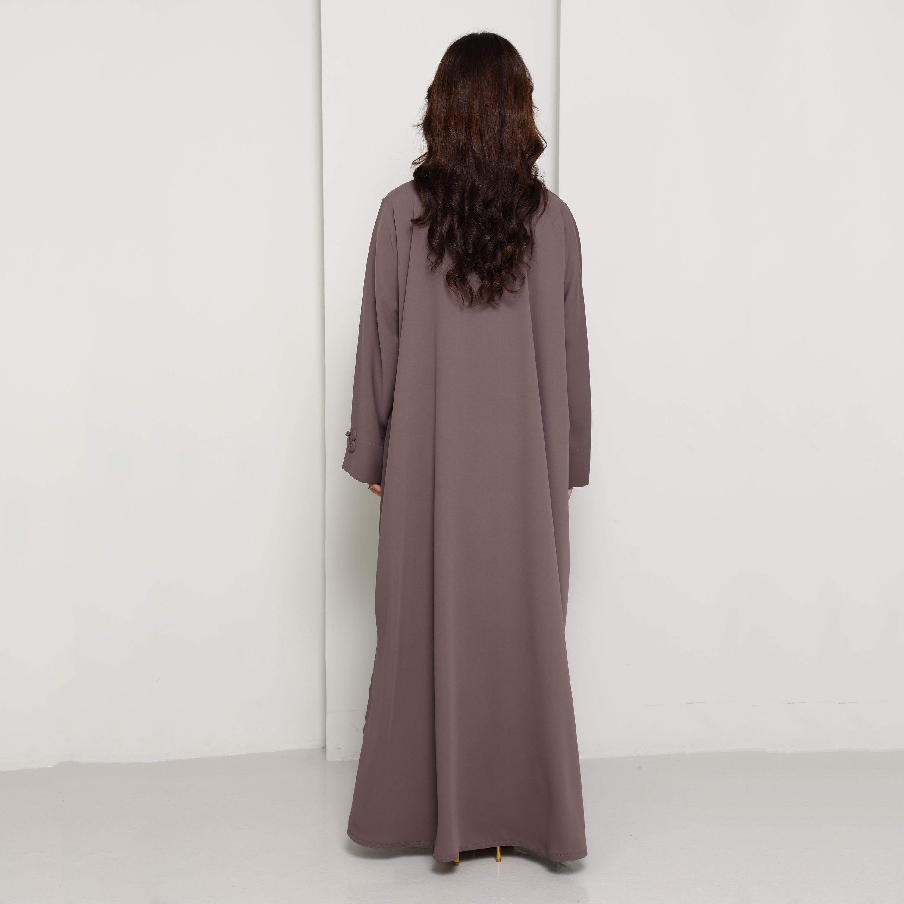 Msquare Fashion Brown Tonal Loop Closure Crepe Women's Abaya-women-arabicclothing-abayas-image-5